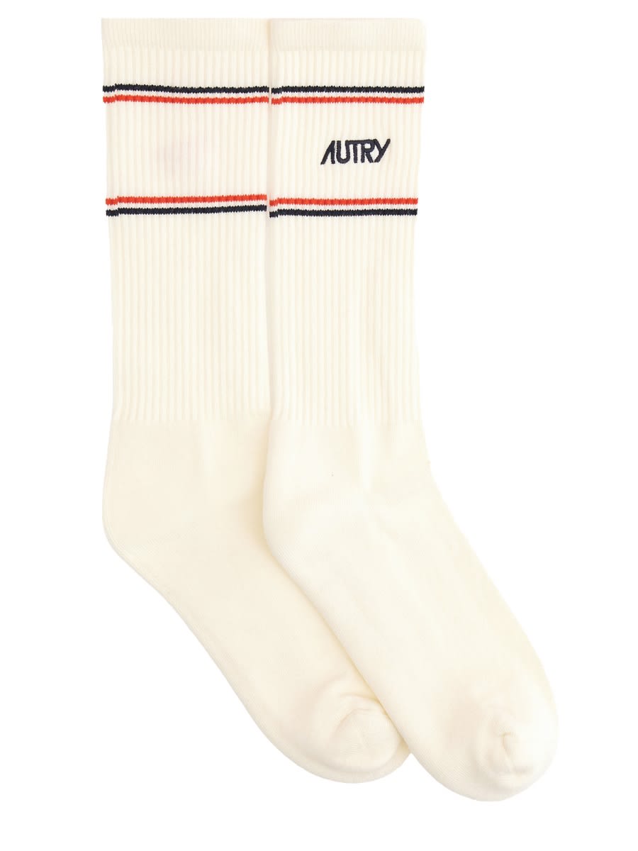 Autry Socks With Logo In White