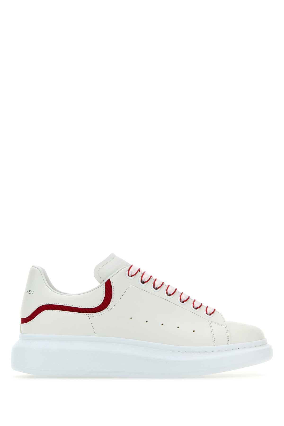 Shop Alexander Mcqueen White Leather Sneakers With White Leather Heel In Whitered