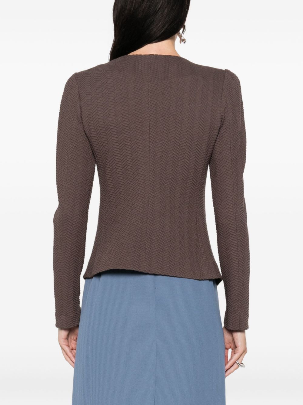 Emporio Armani Chevron Pattern Tailored Fit Blazer Jacket In Brown