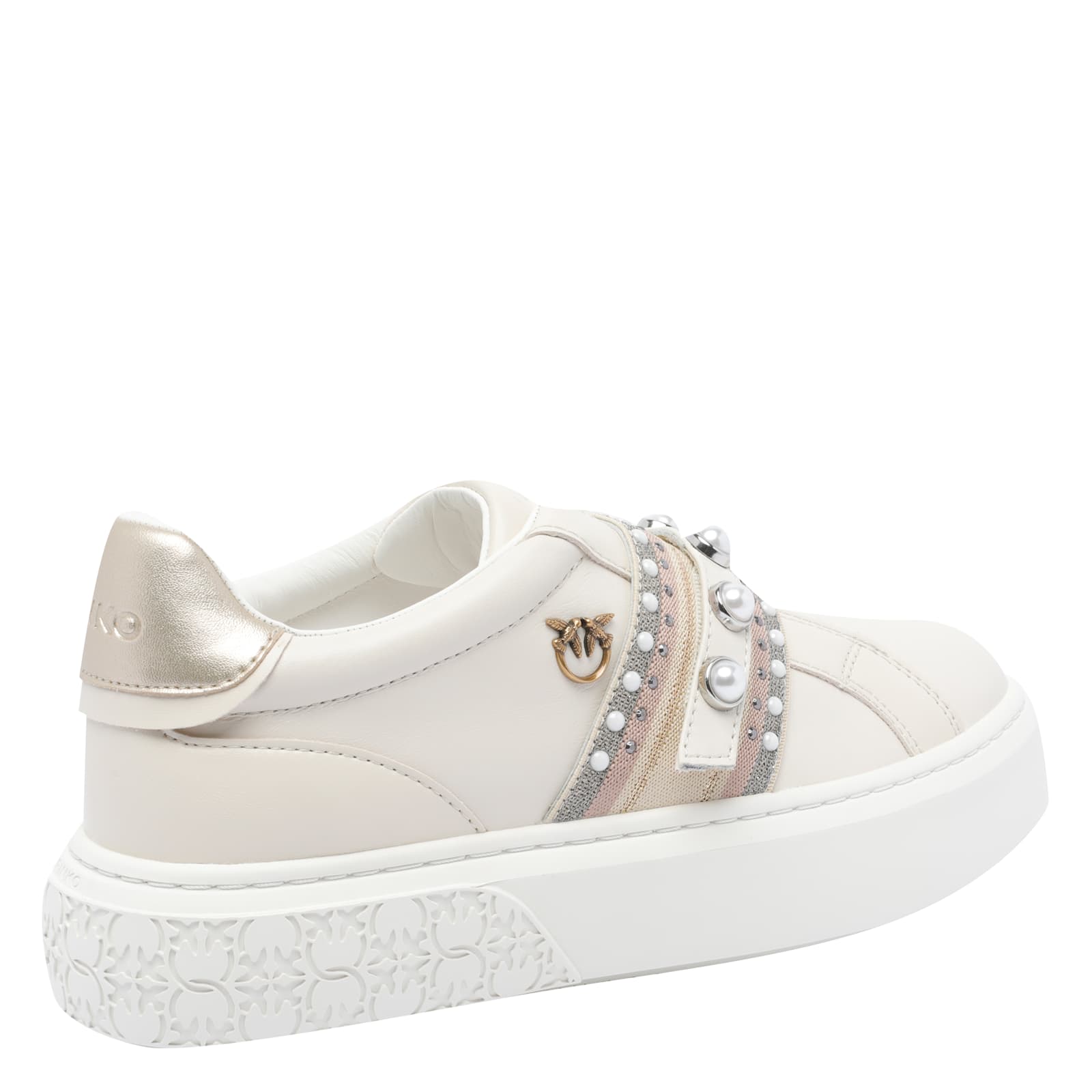 Pinko Sneakers Slip-on En Cuir Avec Bande Bijou In Multi