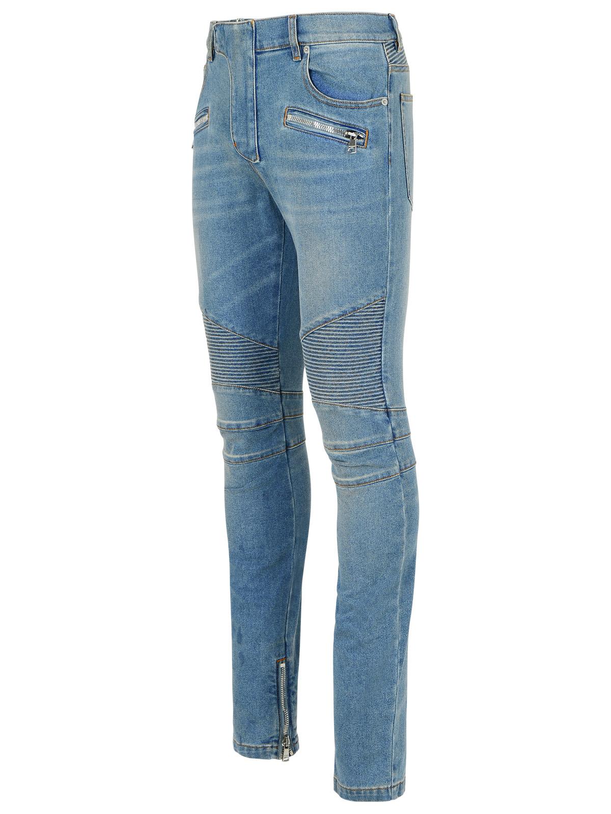 Balmain Biker Blue Cotton Jeans In Multi