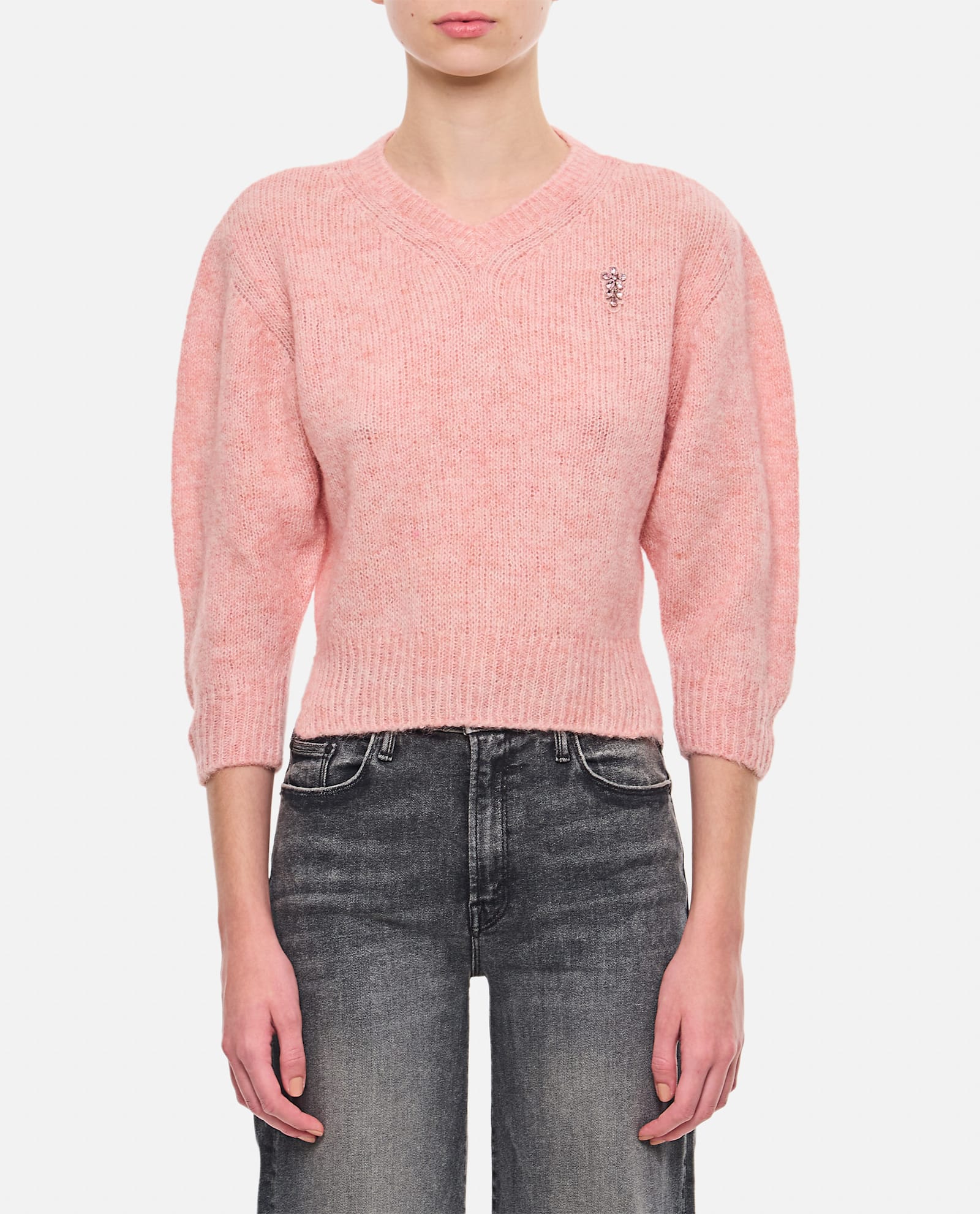 Shop Simone Rocha Cropped V-neck Alpaca Knit Jumper In Pink