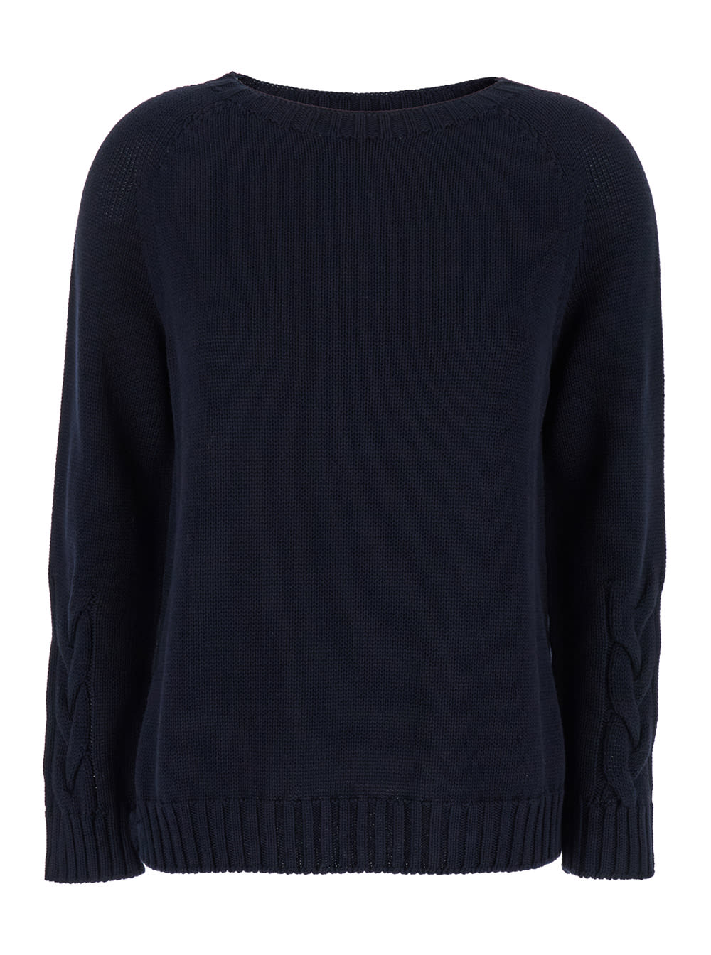 'S Max Mara harald Blue Cable-knit Sweater With U Neckline In Cotton Woman