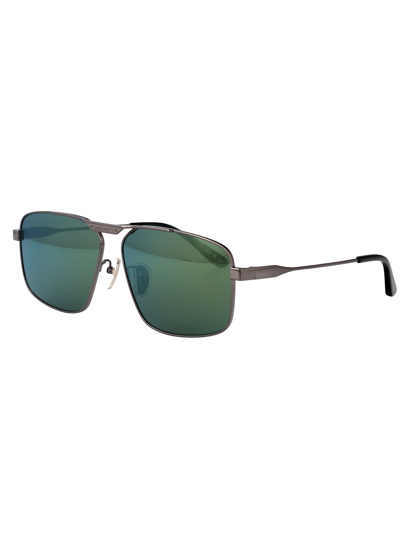Balenciaga Bb0418sk Sunglasses In Ruthenium-ruthenium-green