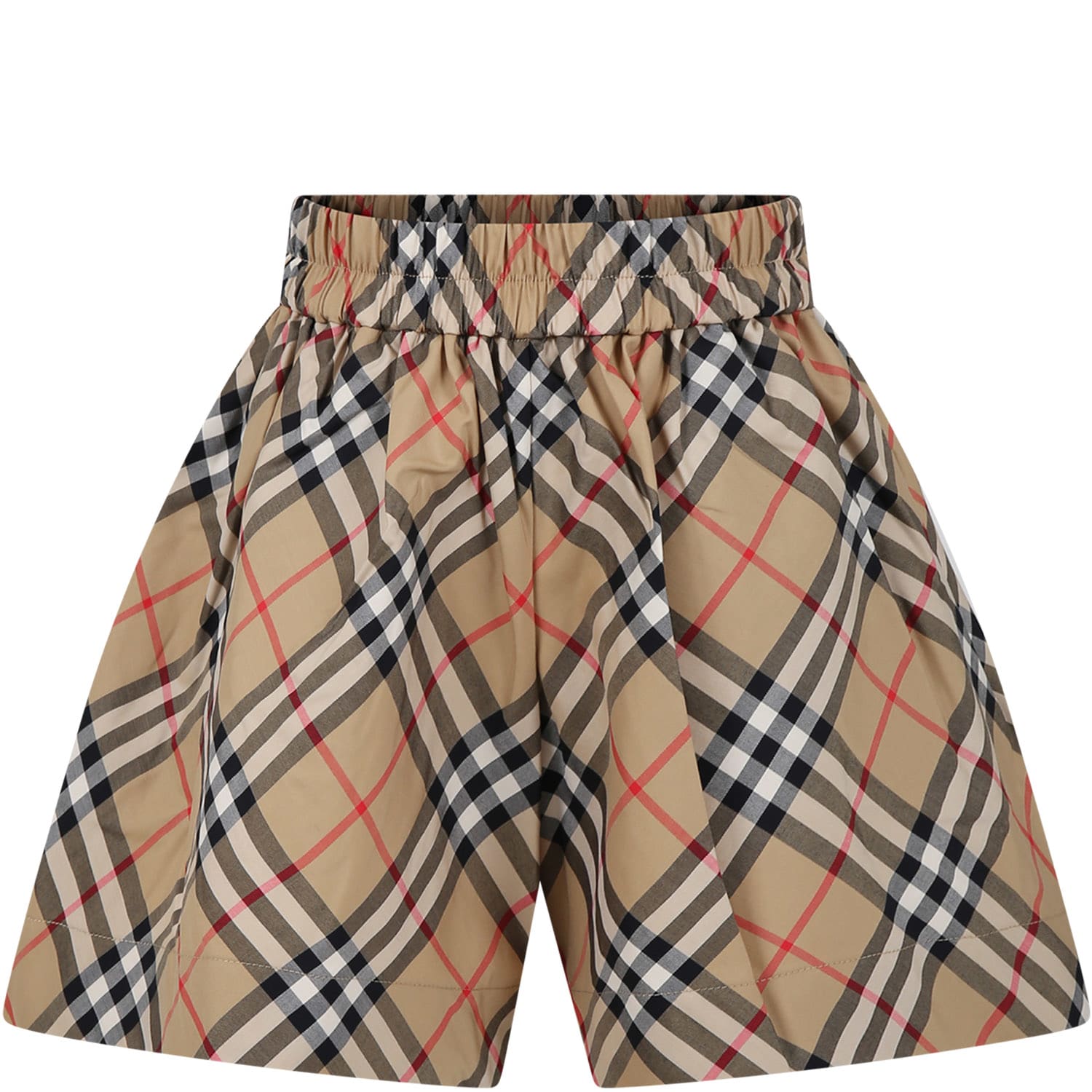 Burberry Kids' Beige Shorts For Girl With Iconic All-over Vintage Check