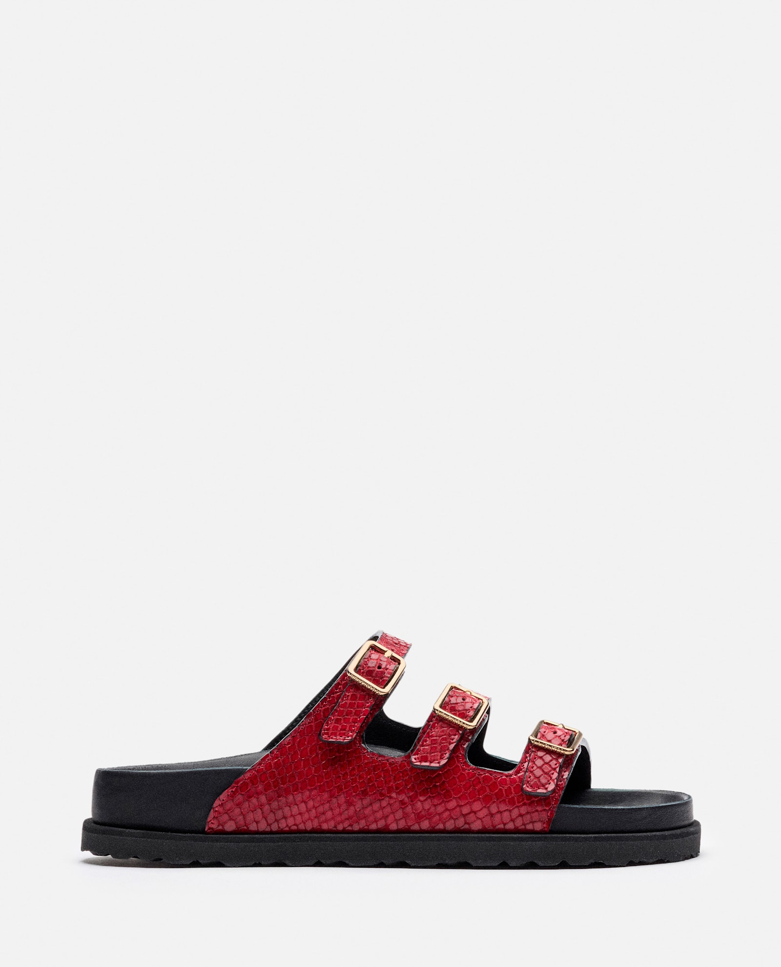 Birkenstock Red And Black Leather Florida Snake Sandals In Red