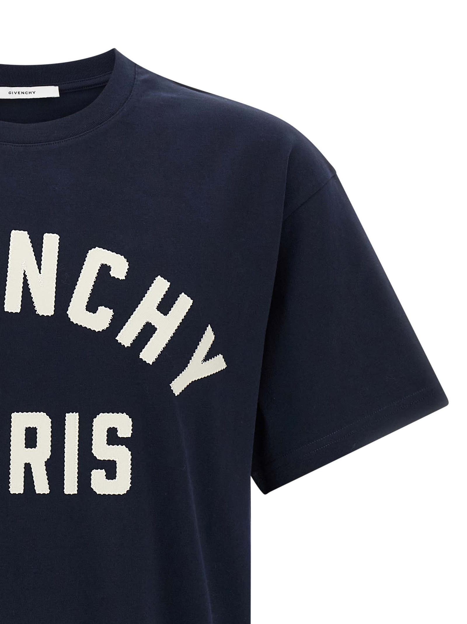 Givenchy Relaxed Fit Black Cotton T-shirt With Bold Logo Print In Blue