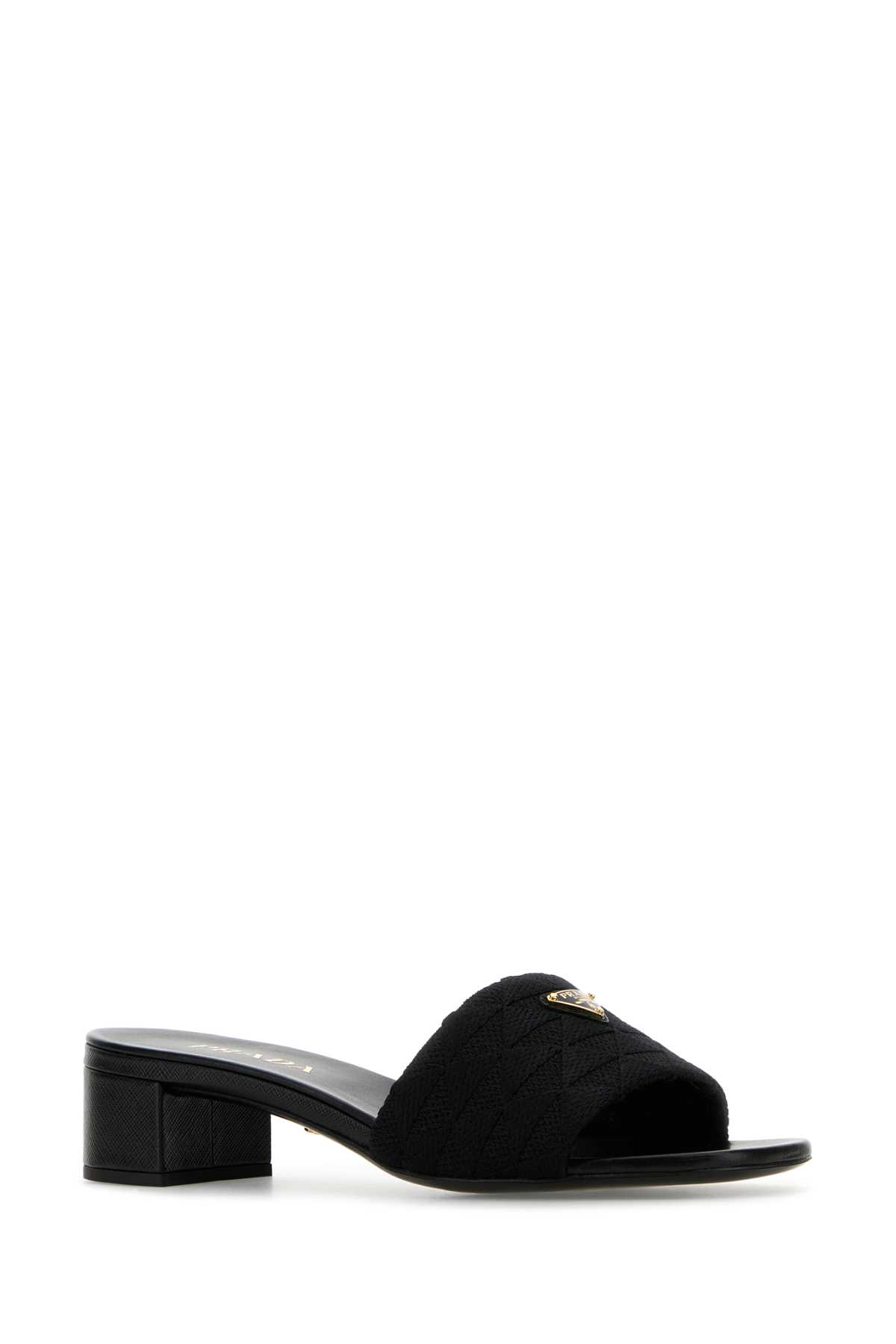 Shop Prada Embroidered Fabric Mules In Nero