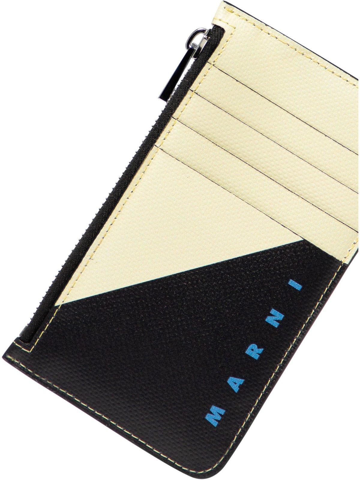 Shop Marni Bicolour Zip-up Cardholder In Neutrals/black