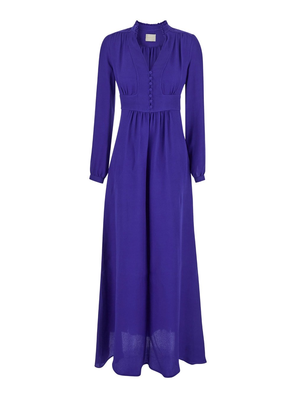 Shop Momoní Jisho Violet Maxi Dress With V Neck And Ruched Collar In Silk Blend Woman In Blu