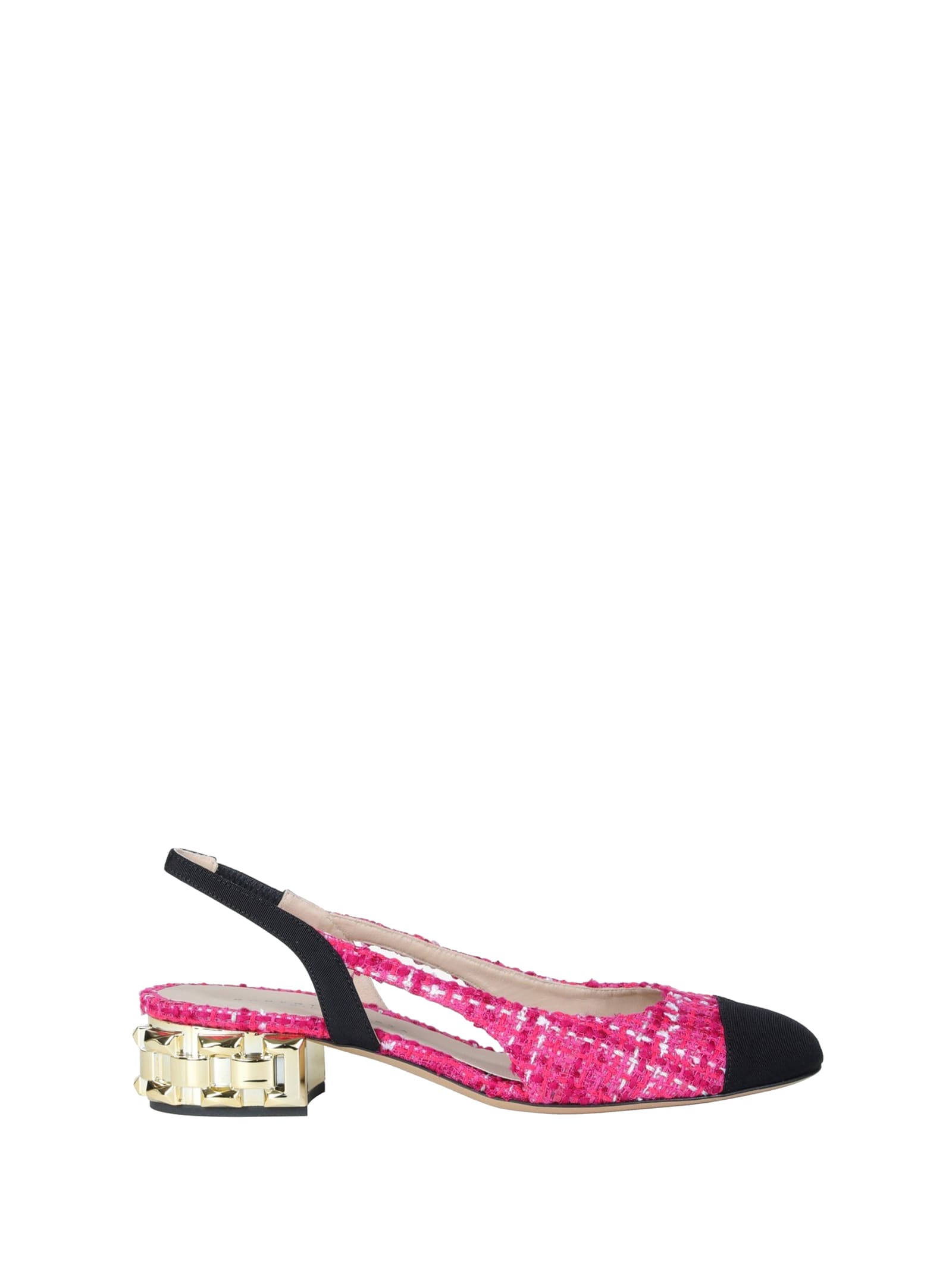 Roberto Festa Chanel Slingback In Cherry Tweed With Gold Chain Heel In Fuxia
