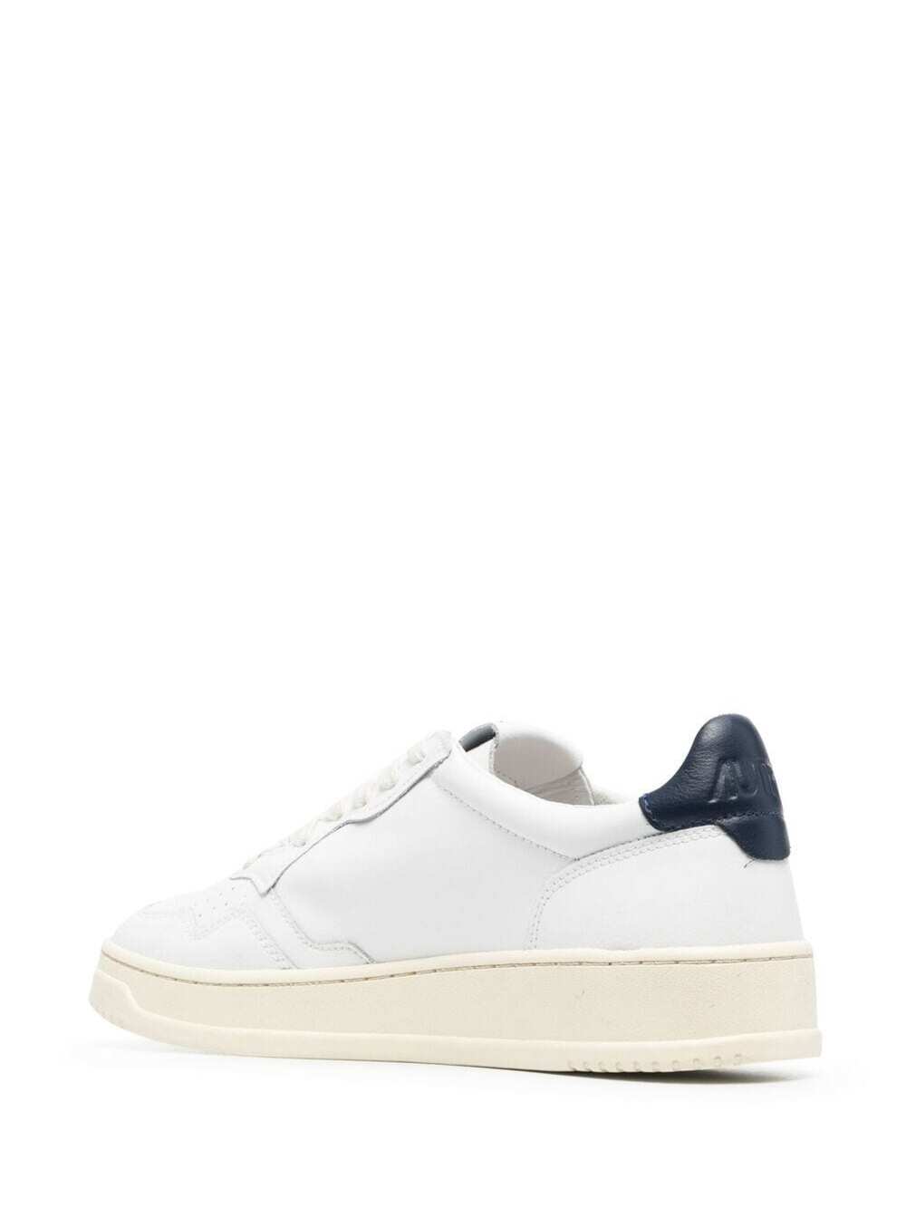 Shop Autry Medalist Low White Sneakers With Navy Blue Heel Tab In Leather Man