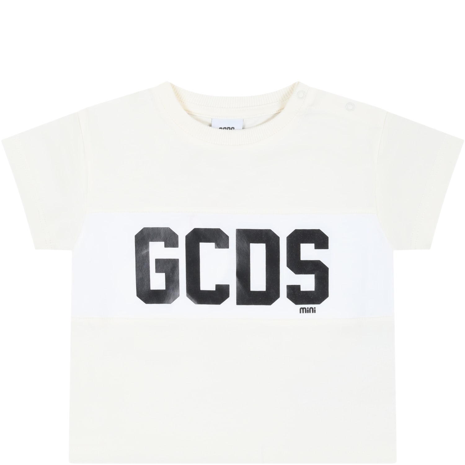 Gcds Mini Kids' Ivory T-shirt For Baby Boy With Black Logo In White