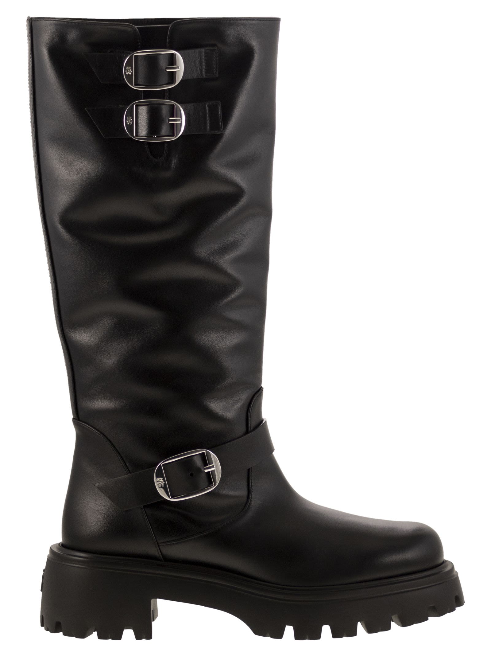 Shop Stuart Weitzman Emerson Moto - Leather Boot In Black