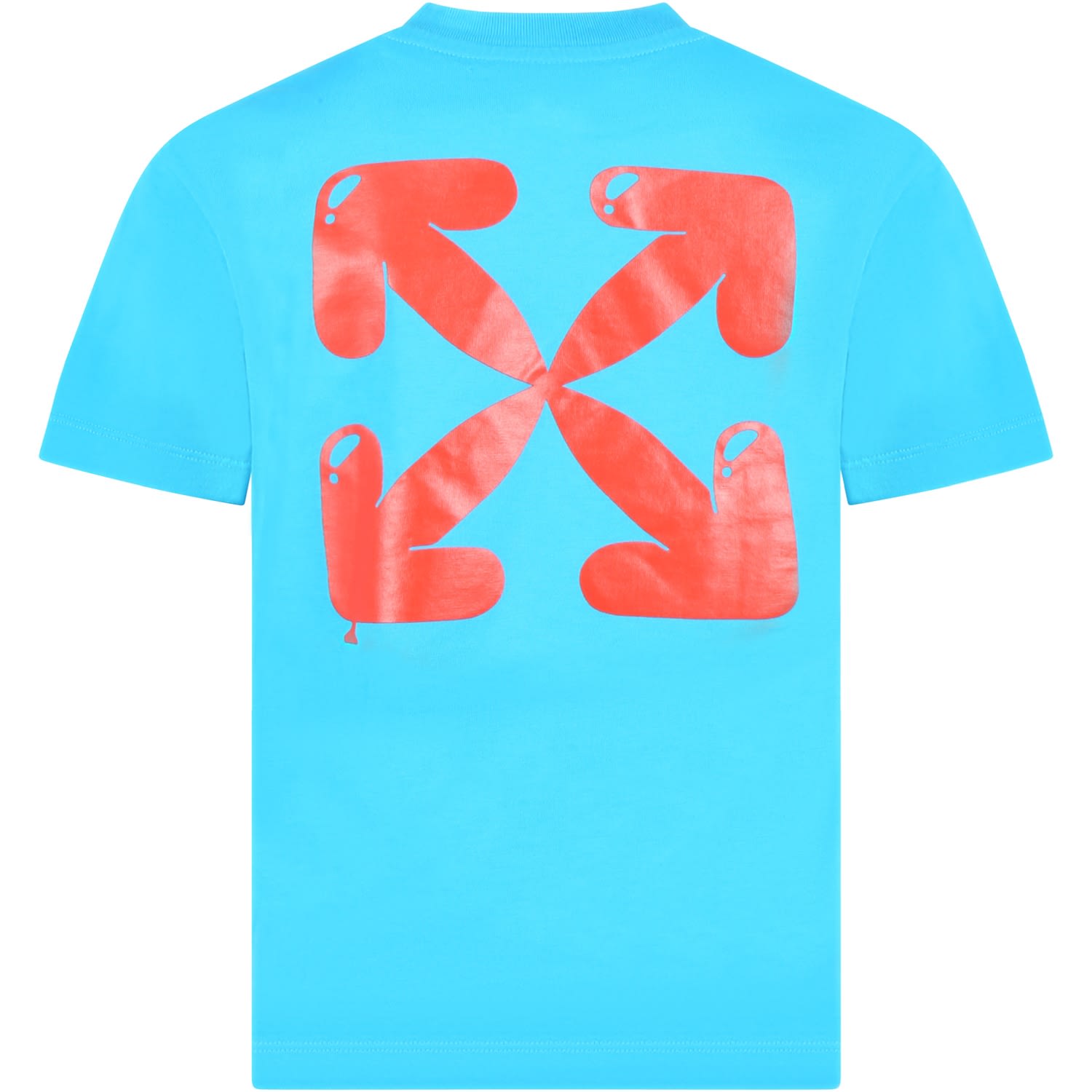 Off-White Light-blue T-shirt For Kids With Red Logo