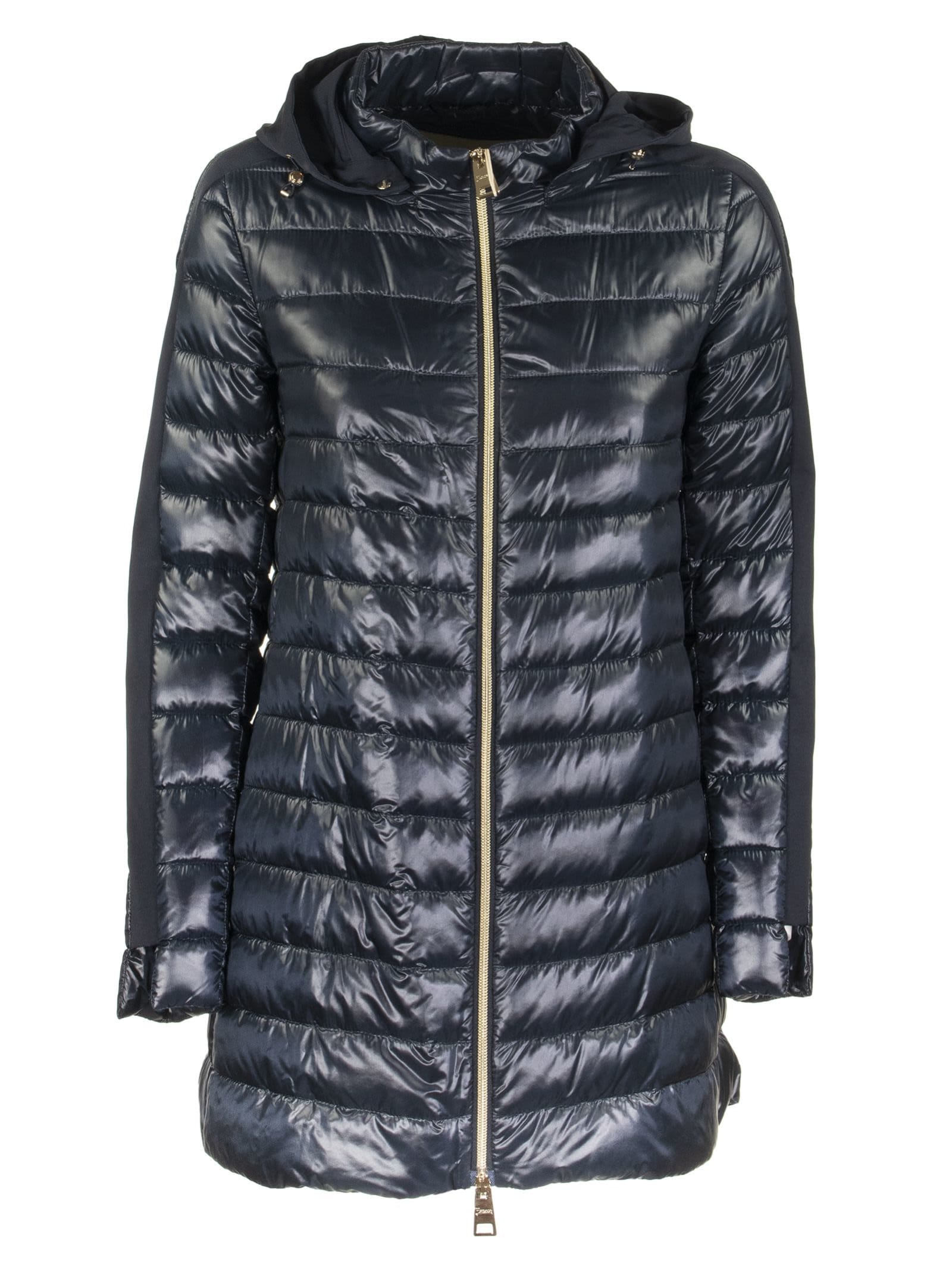 Herno Long-sleeved Down Jacket With Side Band On The Sleeves In Blue