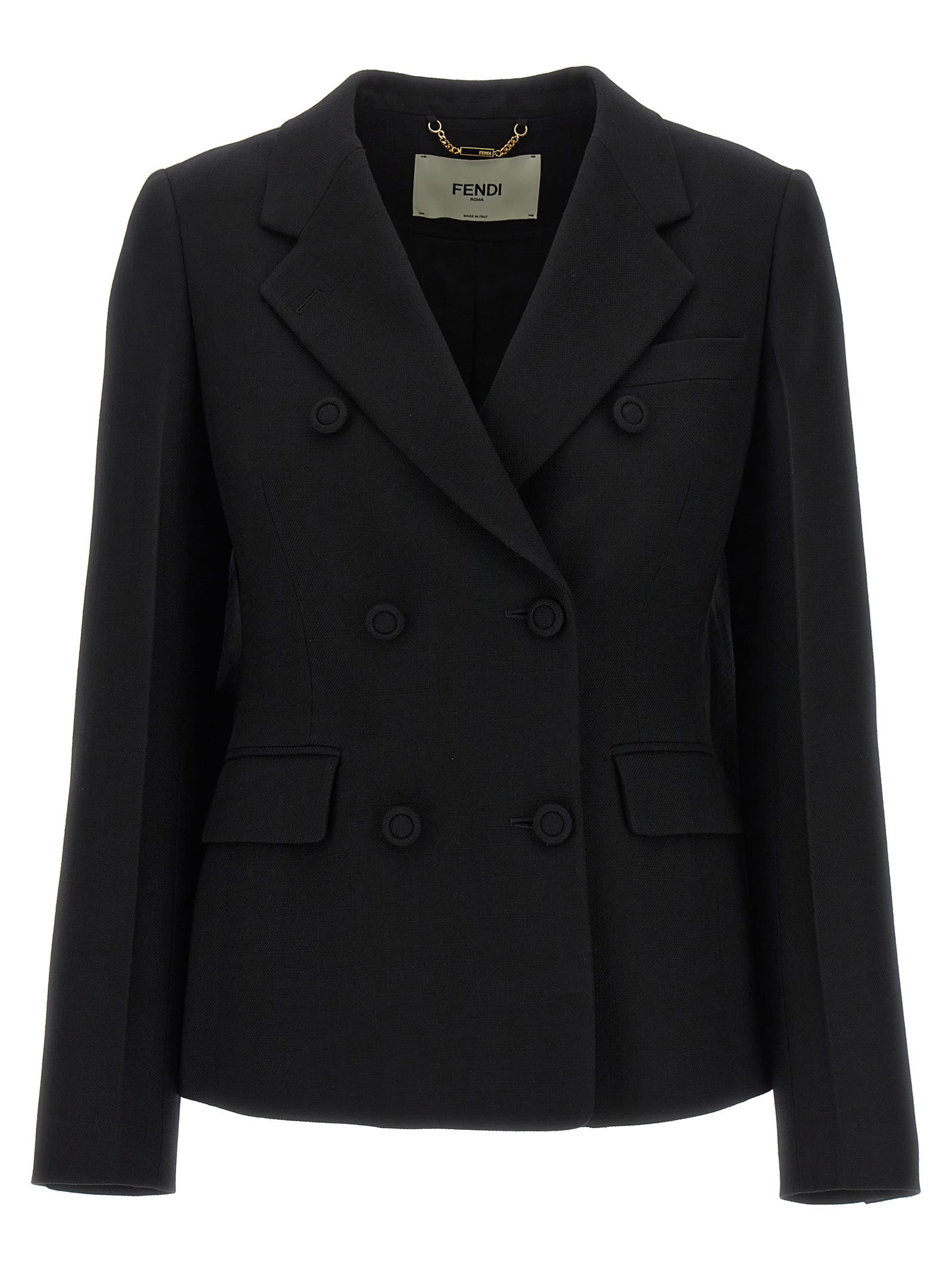 Shop Fendi Double-breasted Blazer In Black