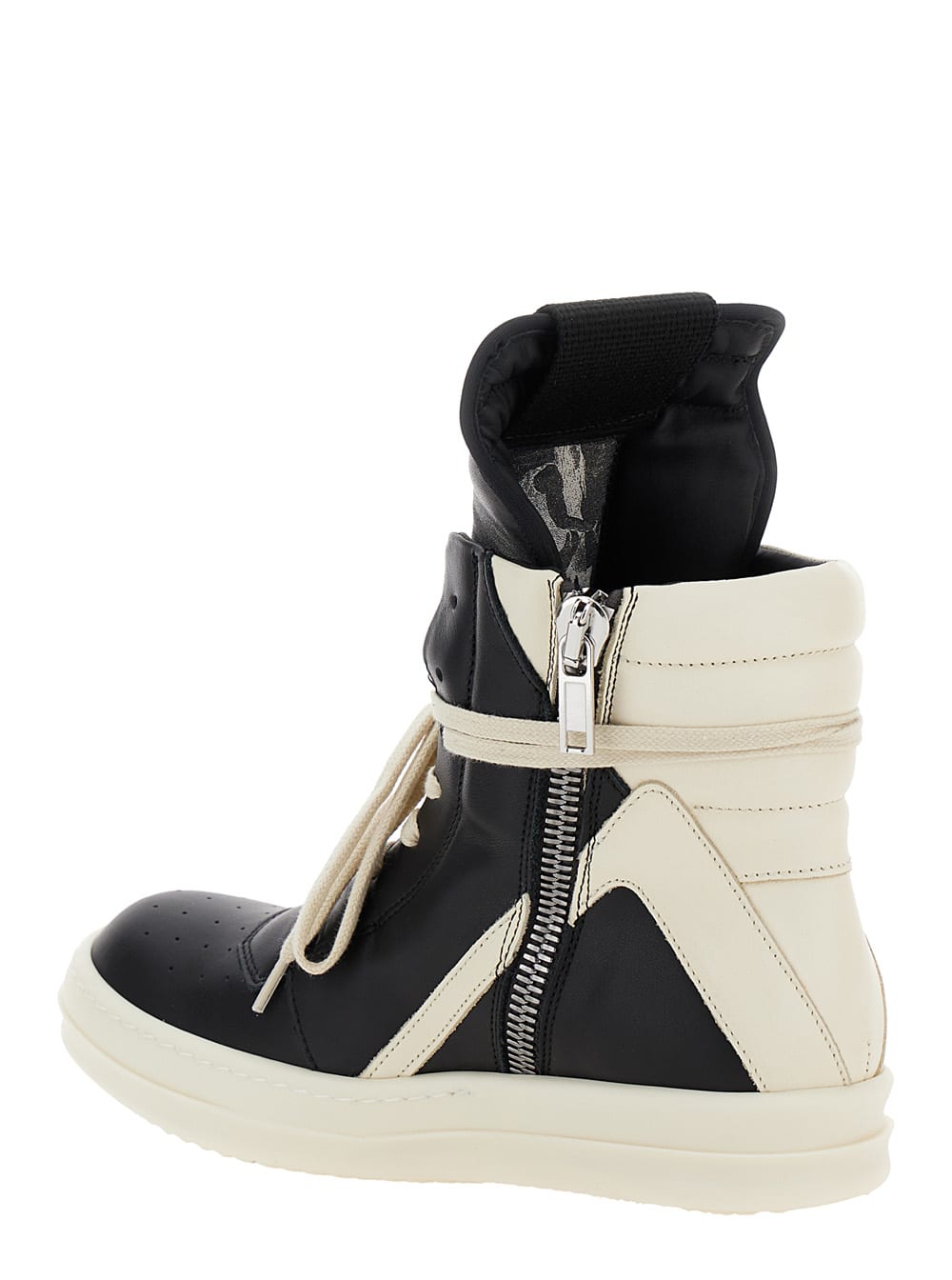 Shop Rick Owens Geo-basket Black Anche White High-top Sneakers With Contrasting Details In Leather Woman