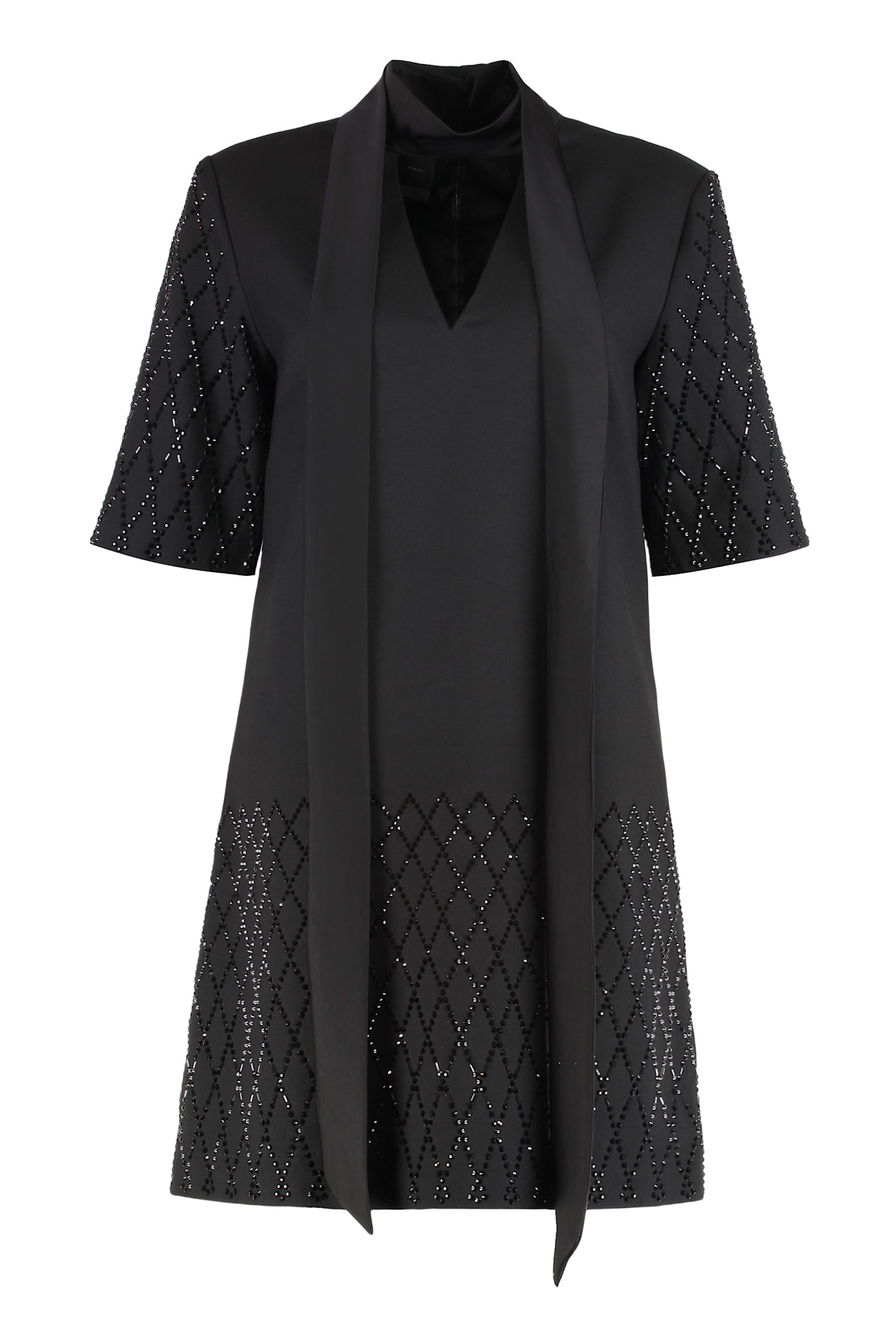 Pinko T-shirt Dress With Rhinestones In Black