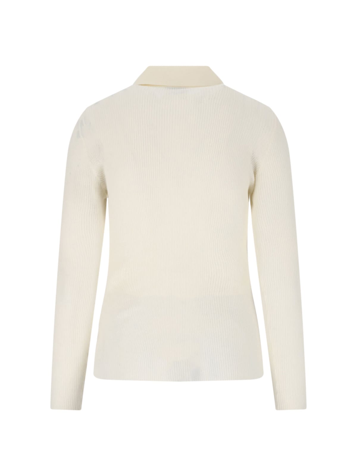 Moncler Sleeved Polo Collar Ribbed Texture Top In White