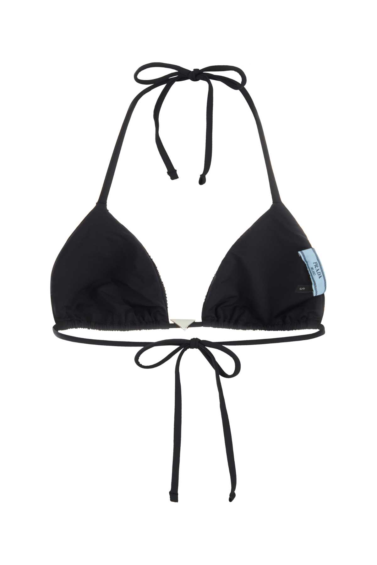 Shop Prada Black Stretch Re-nylon Bikini Top In Nero