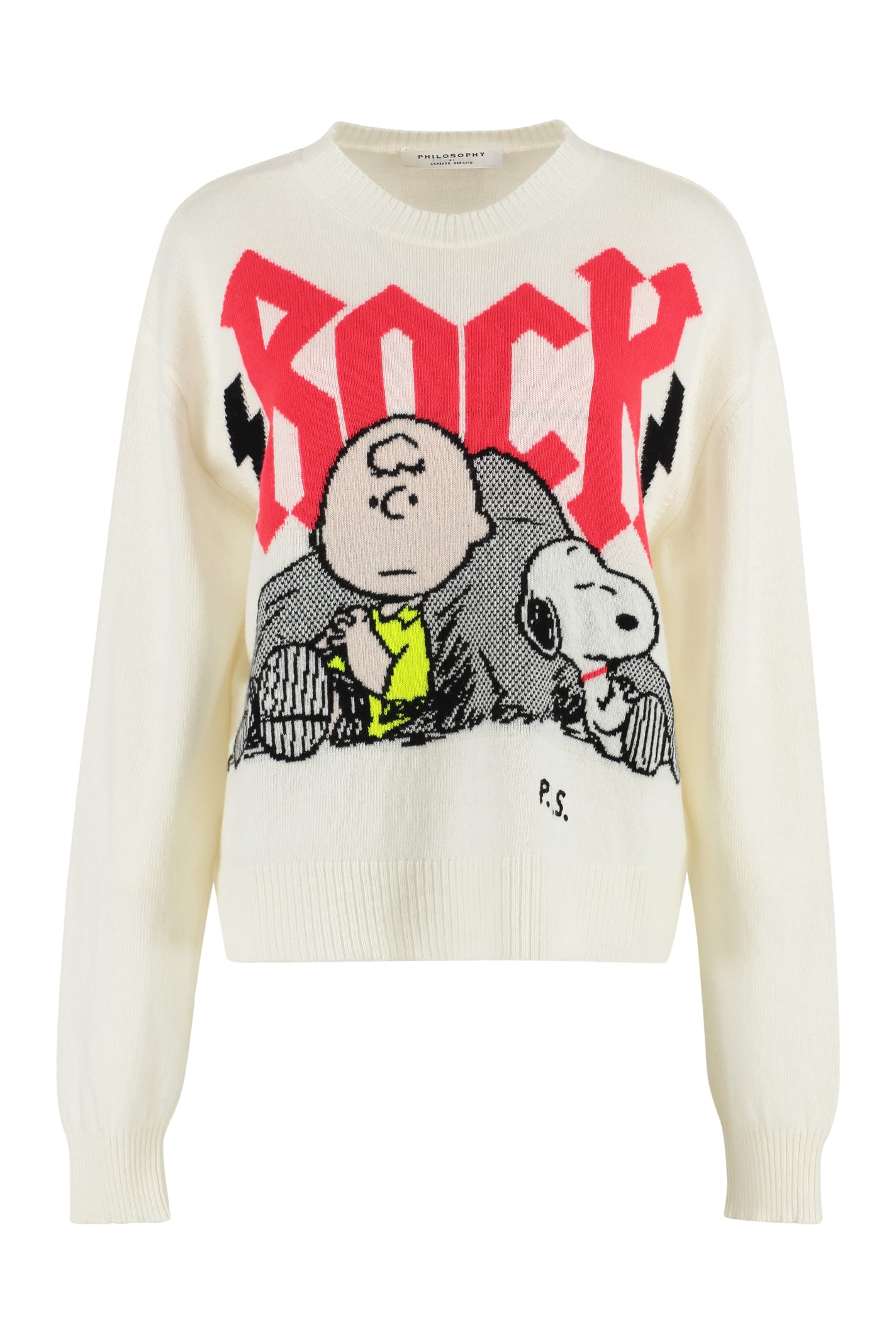 Philosophy Di Lorenzo Serafini Peanuts Wool Intarsia Sweater In Ivory