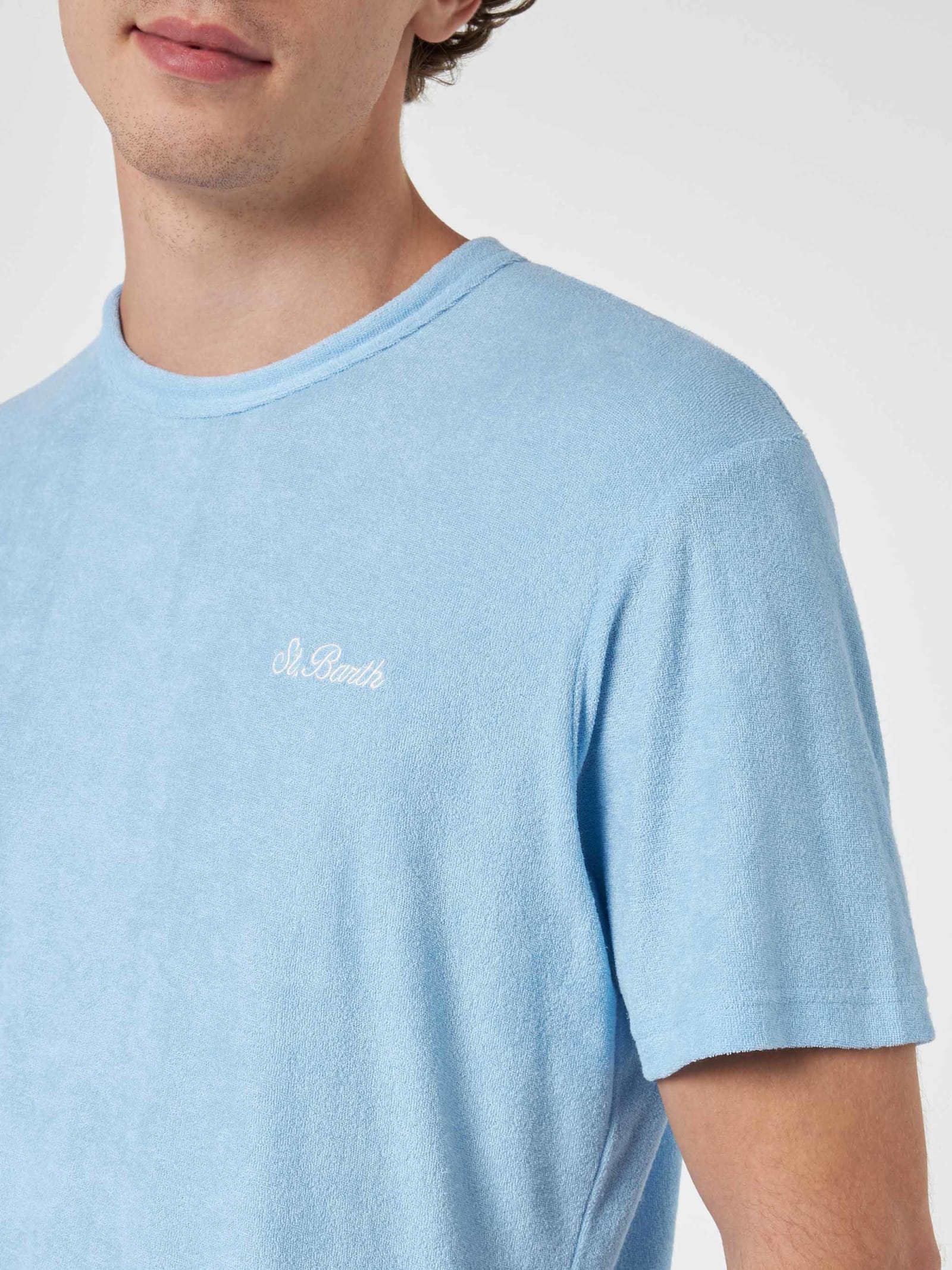 MC2 SAINT BARTH MAN LIGHT BLUE TERRY T-SHIRT GARY WITH ST. BARTH EMBROIDERY