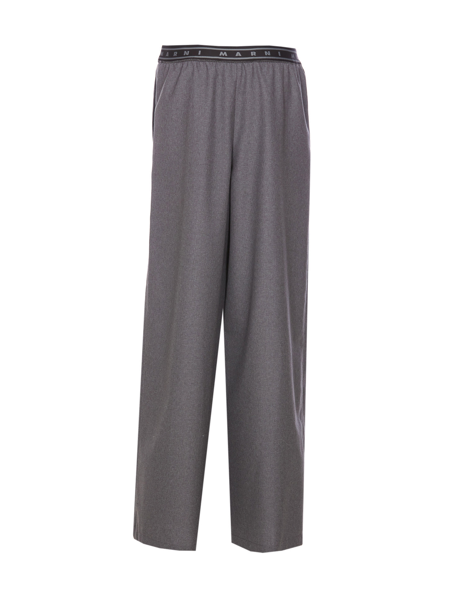 Marni Elastic Waistband Wide Leg Trousers With Side Pockets In Grey