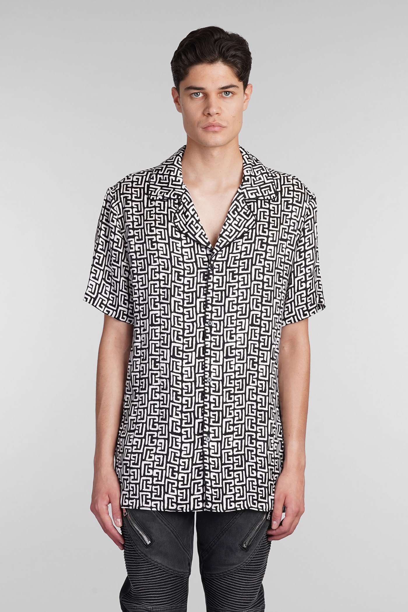 Shop Balmain Shirt In Black Polyamide Polyester