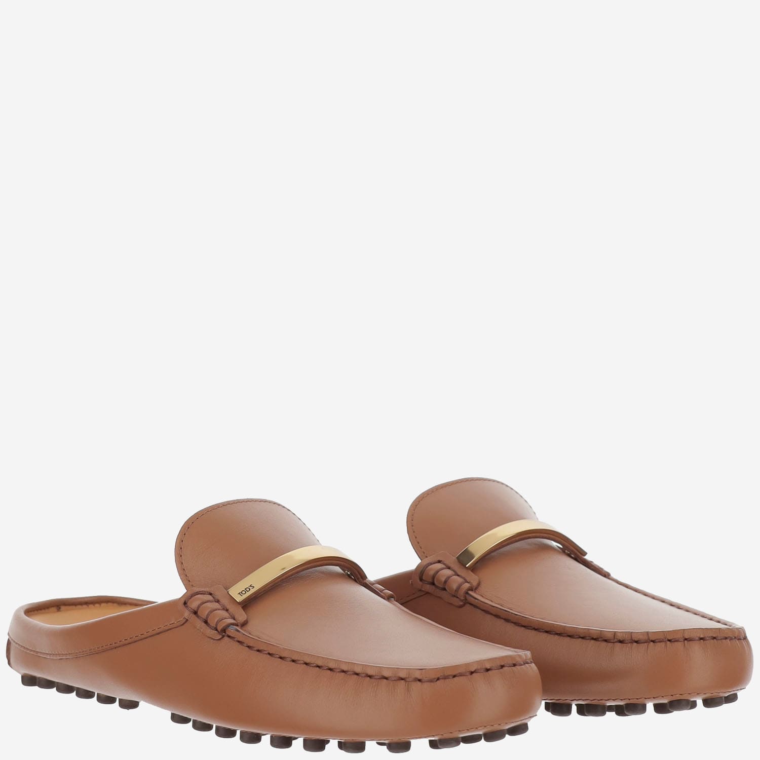 Shop Tod's Leather Gommino Sabot In Beige