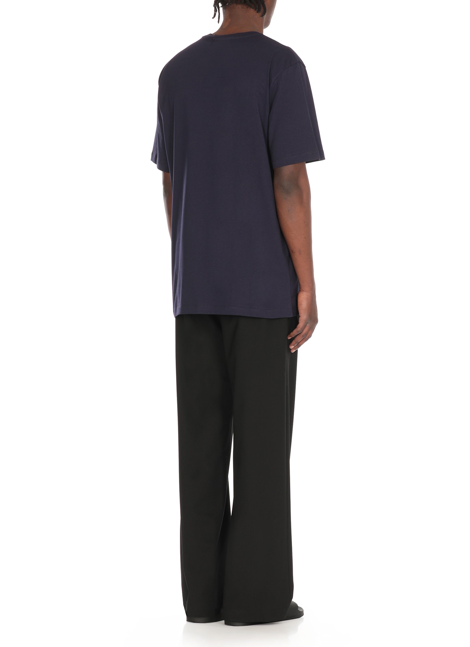 Msgm Over T-shirt In Blue Cotton With Printed Black Logo