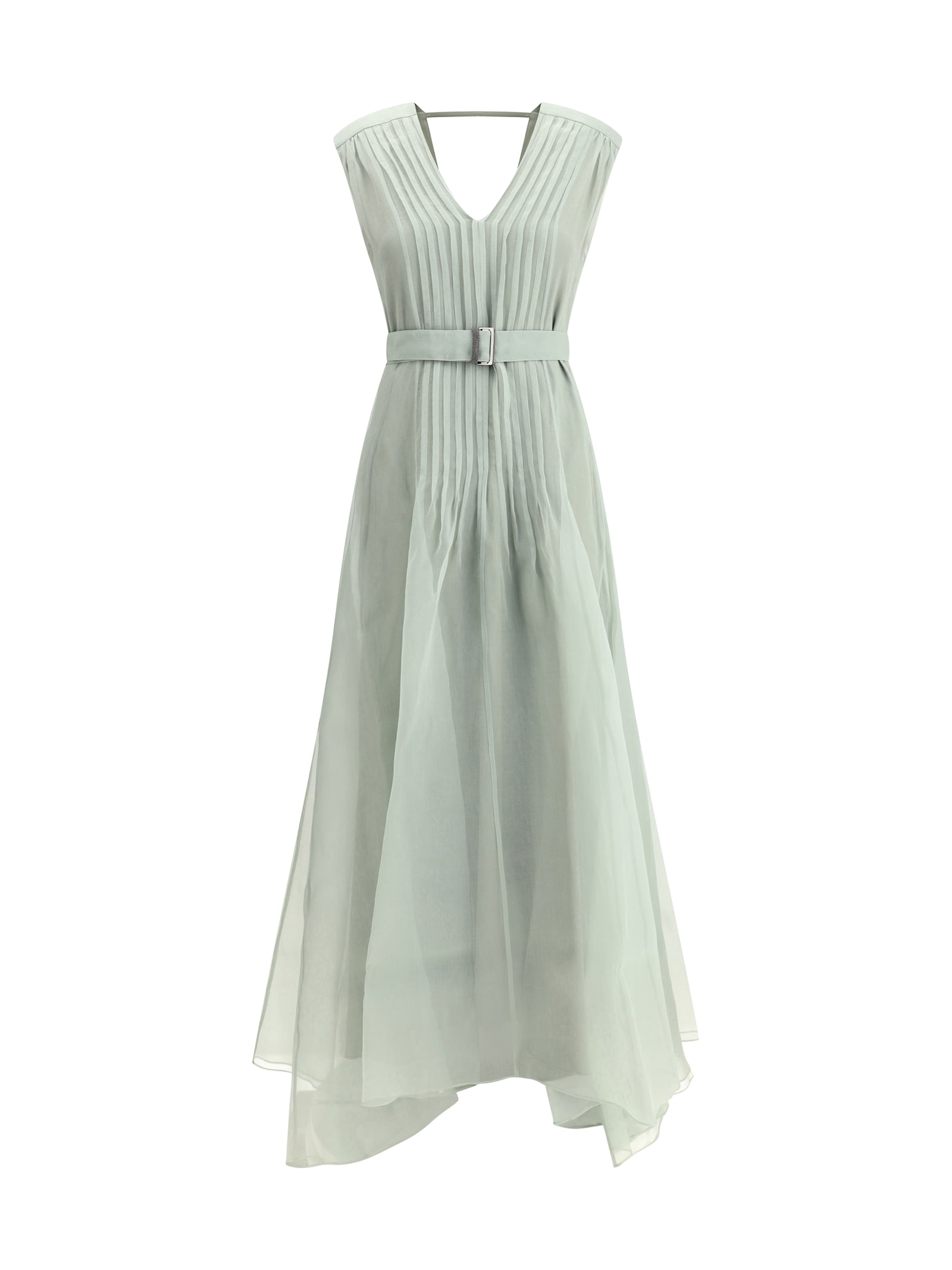Brunello Cucinelli V-neck Flowing Silk Long Dress