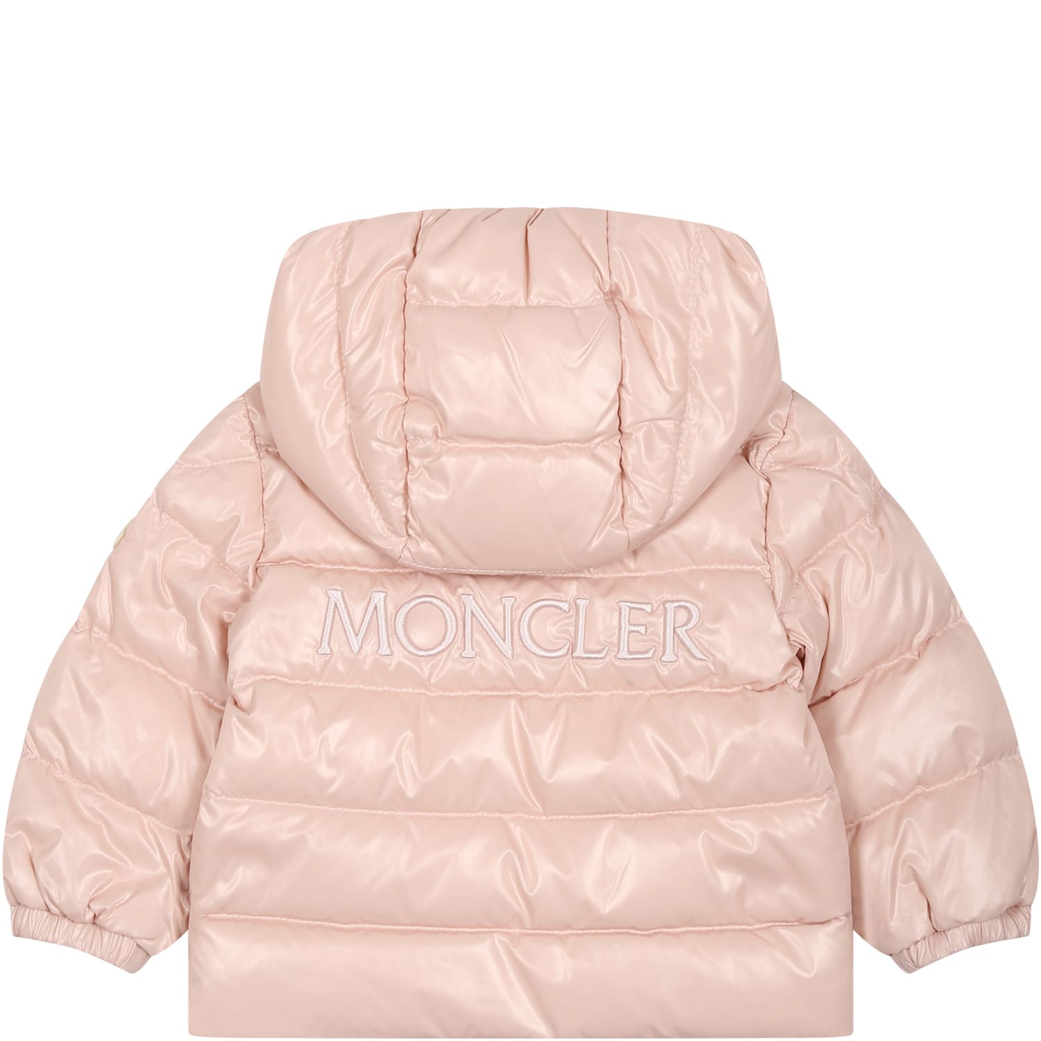 Shop Moncler Pink Anand Down Jacket For Baby Girl With Logo