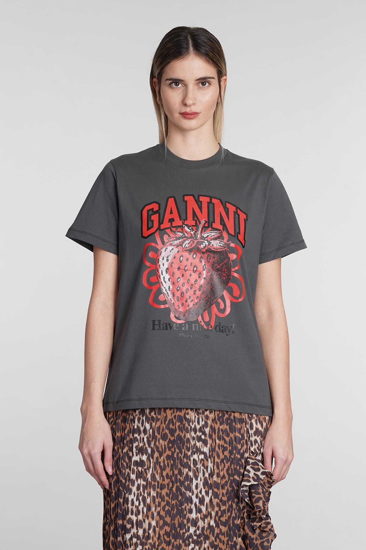 Shop Ganni T-shirt In Black Cotton