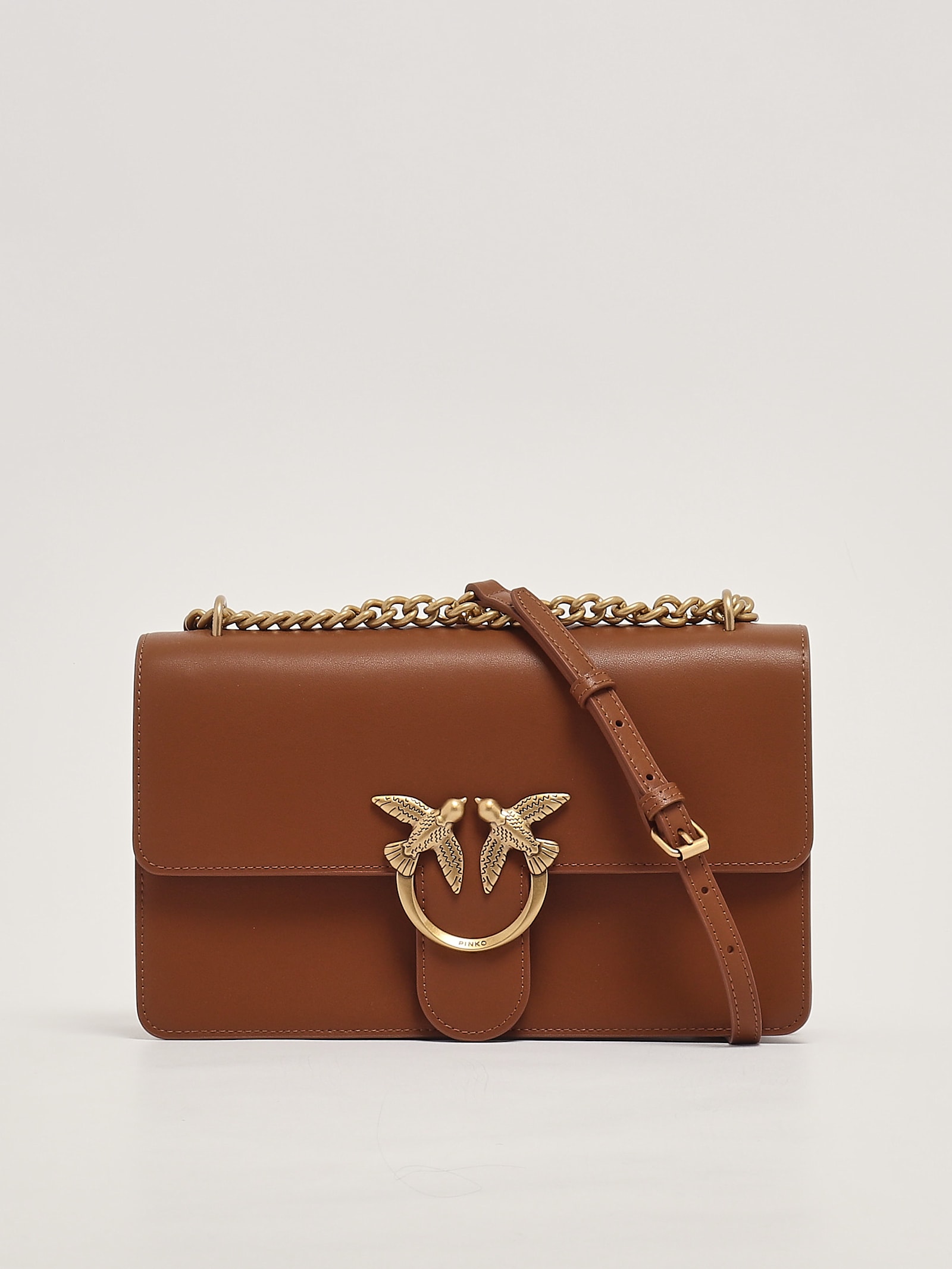 Shop Pinko Love One Classic Dc Shoulder Bag In Cuoio