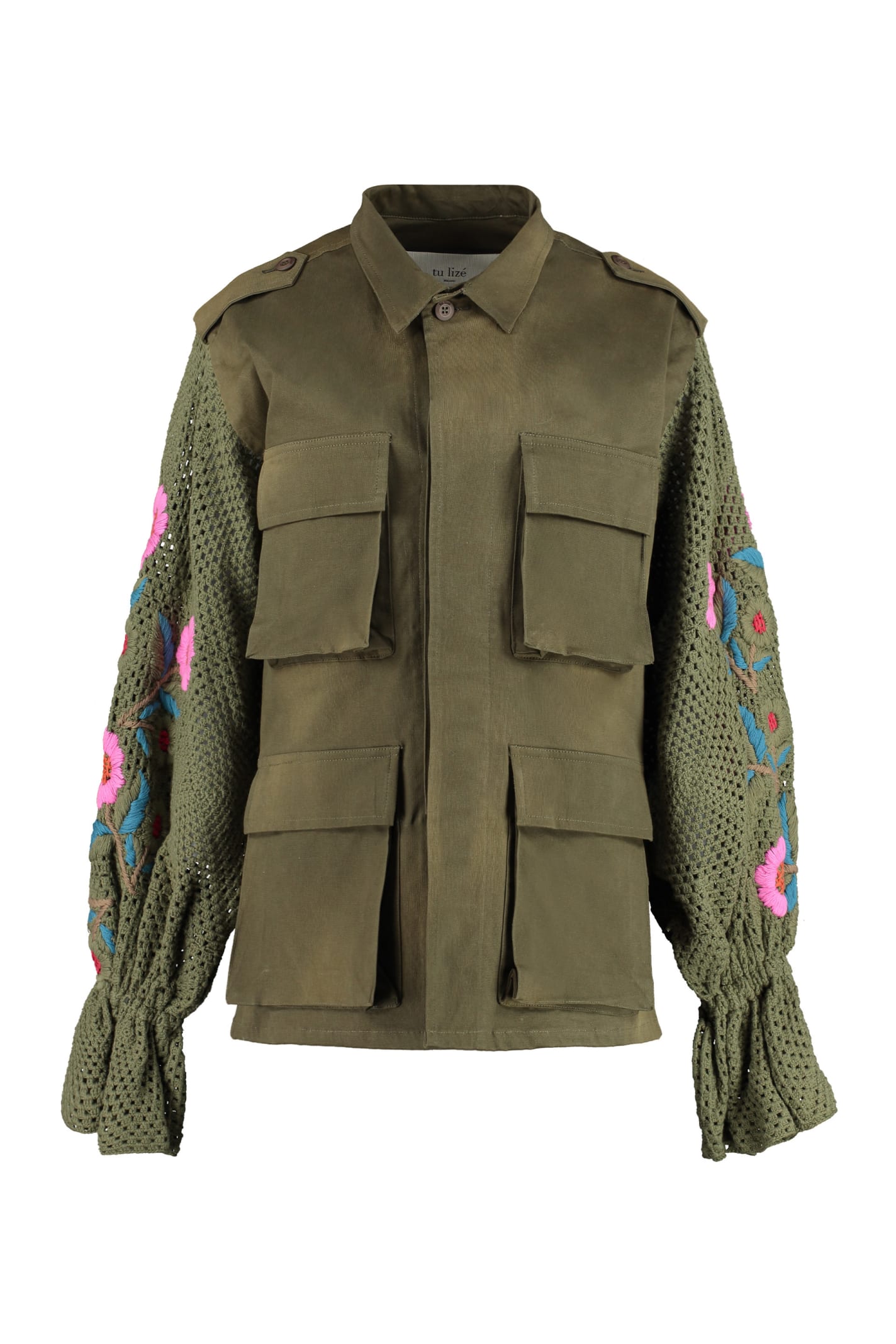 Shop Tu Lizé Jacket With Knitted Sleeves In Green