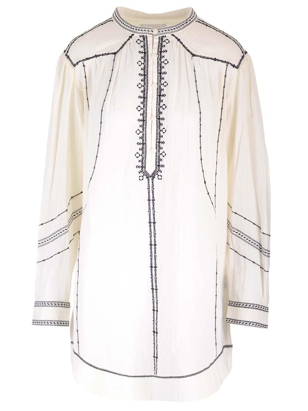 Shop Marant Etoile Embroidered Long-sleeved Dress In Neutrals/black