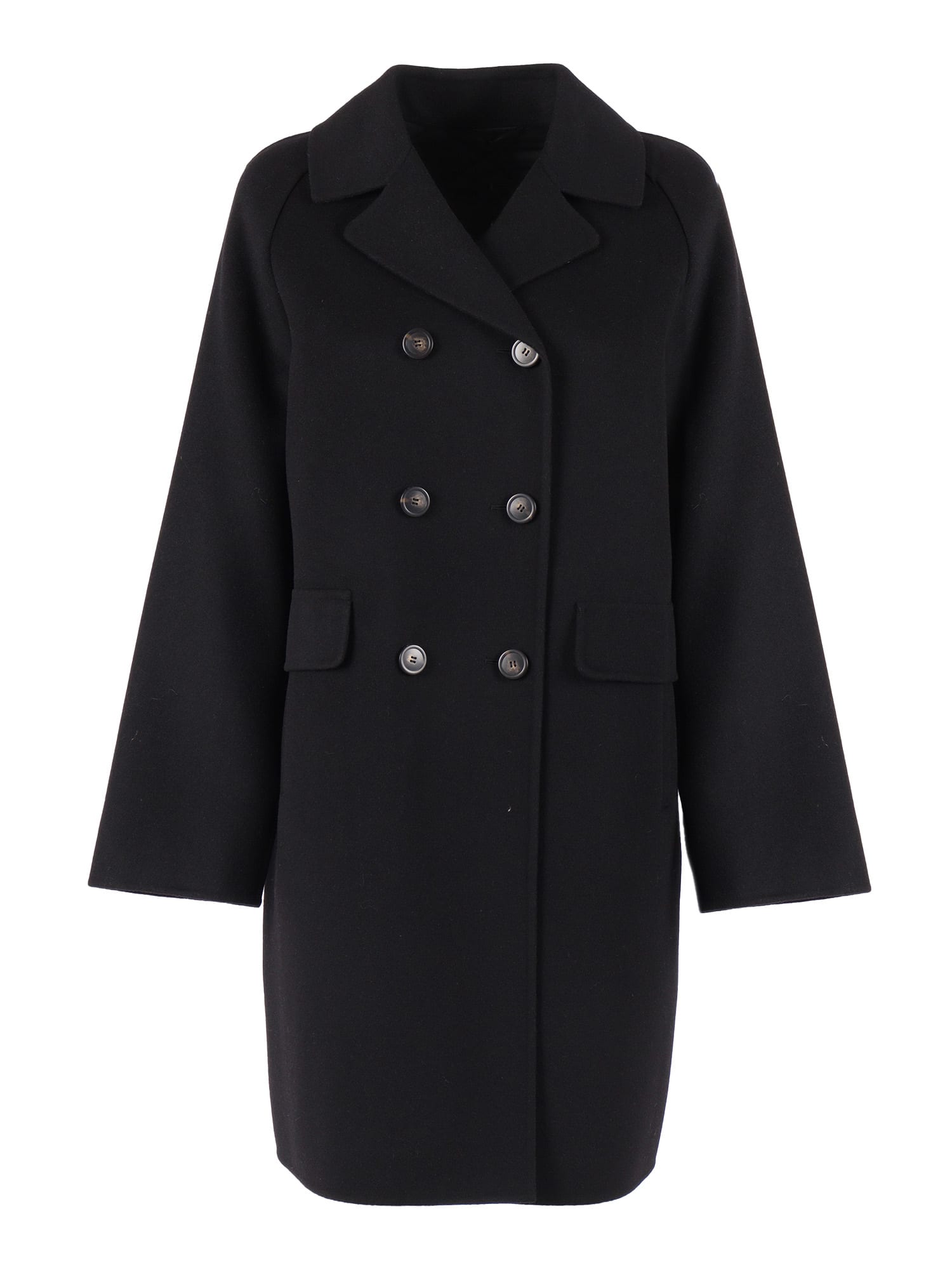 Weekend Max Mara Quilted Wool Double-breasted Coat In Black