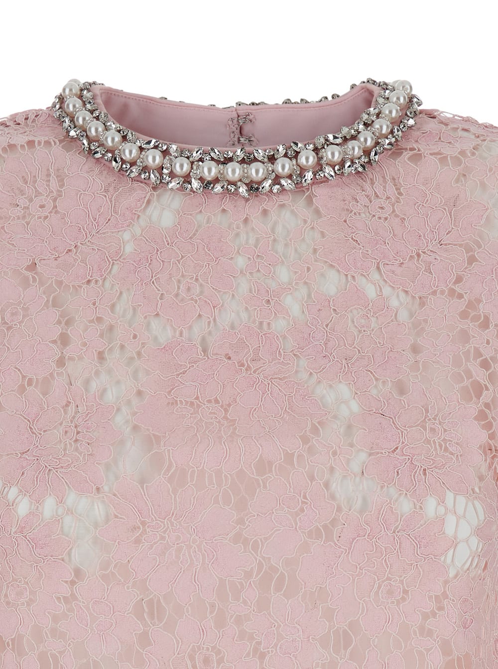 Self-portrait Beaded Floral Lace Top With Crystal Embellishment In Pink