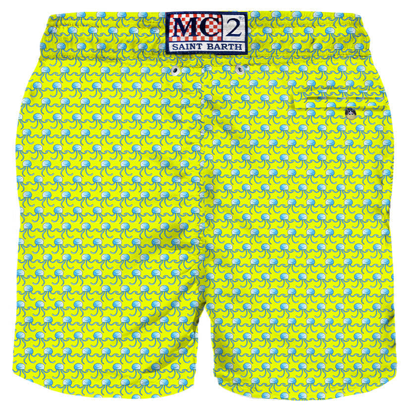 Shop Mc2 Saint Barth Man Swim Shorts Jelly Fish Fluo Print In Yellow