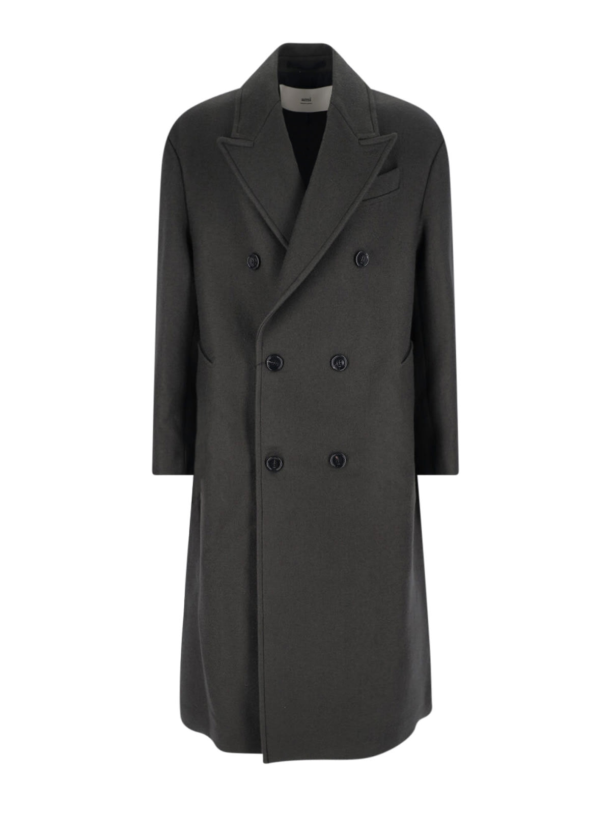 Ami Alexandre Mattiussi Ami Paris Anthracite Grey Double-breasted Wool Coat Men In Black
