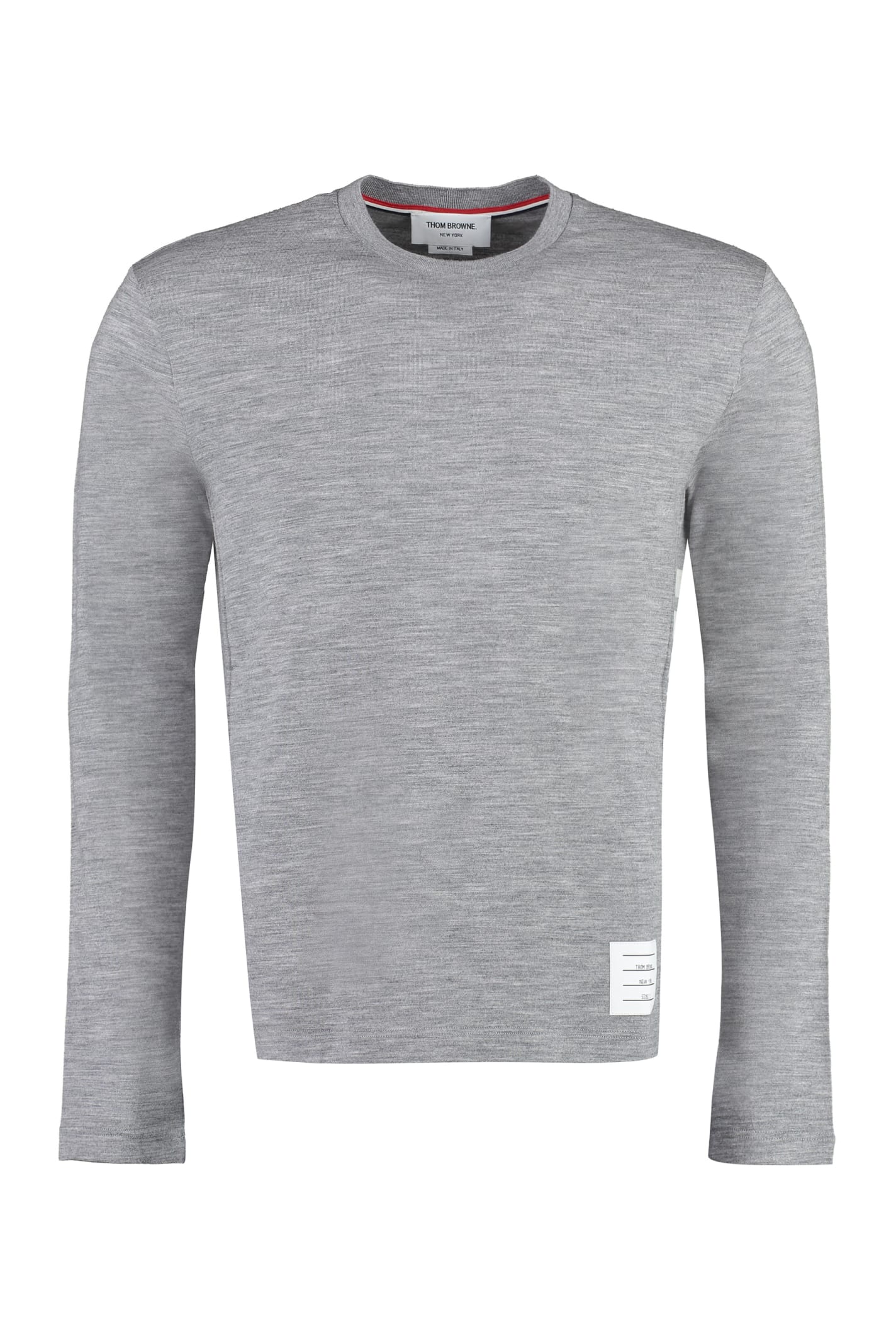 Shop Thom Browne Long Sleeve Wool T-shirt In Light Grey