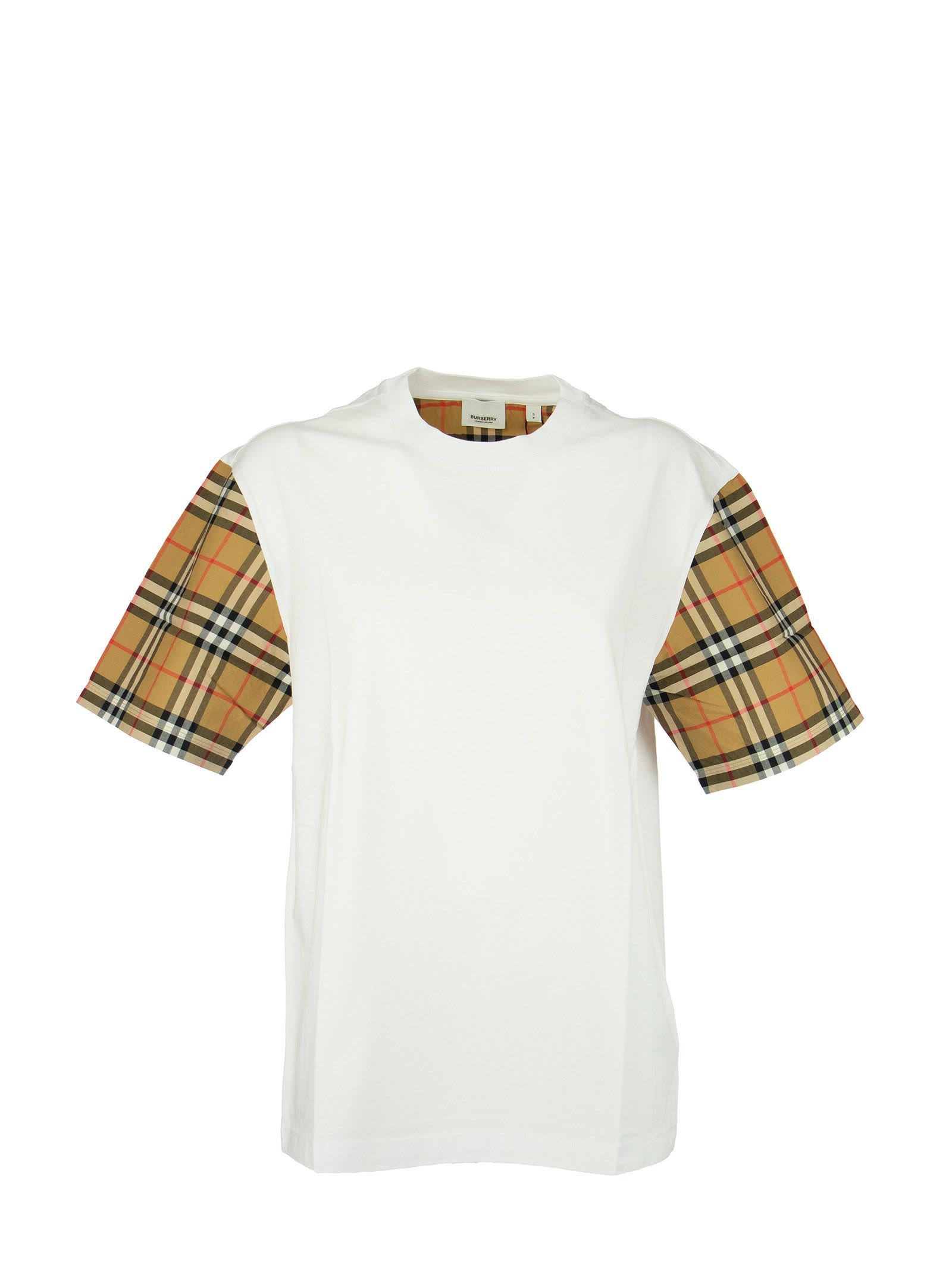 Burberry Vintage Check Detail Cotton T-shirt Serra White