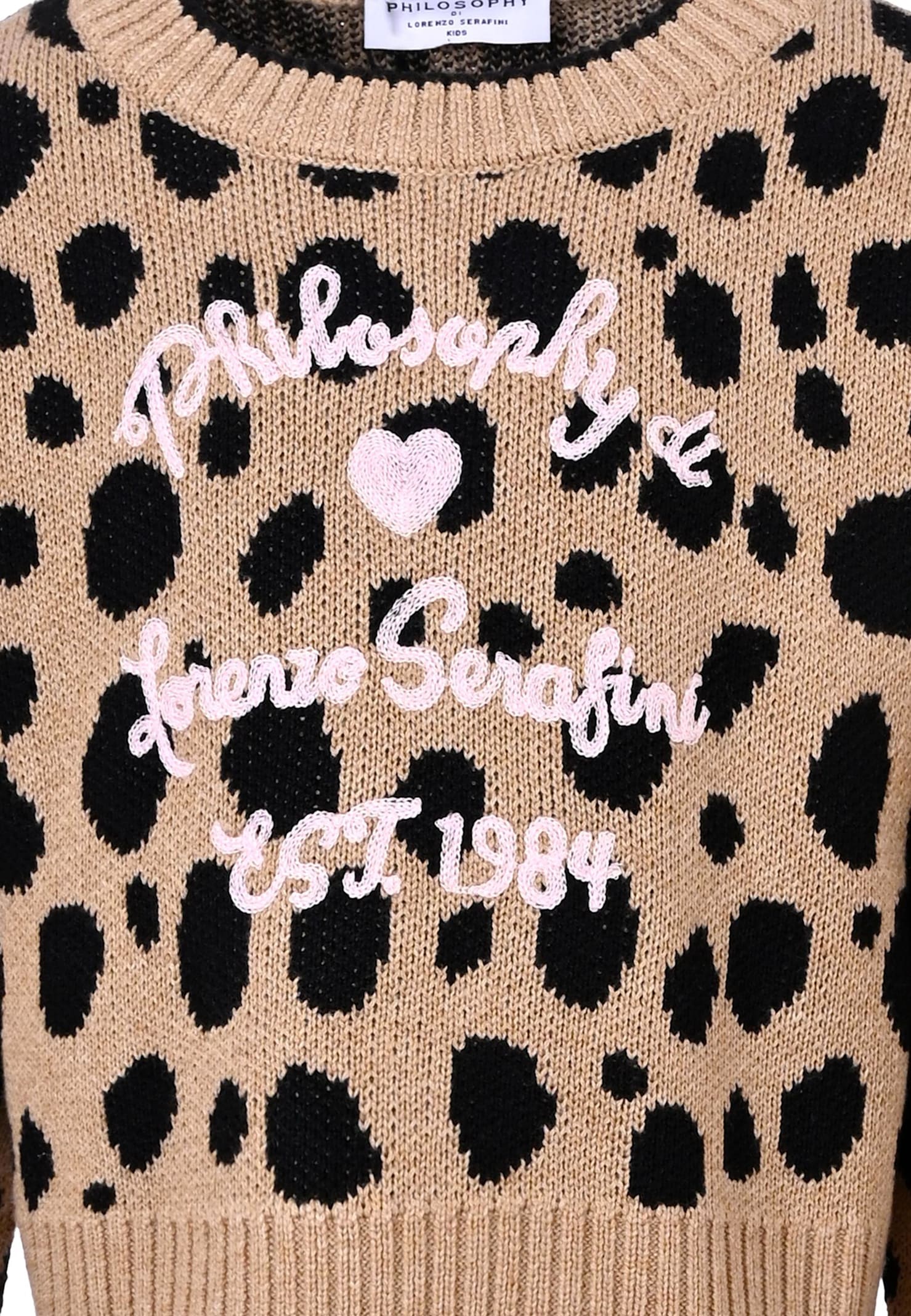 Philosophy Di Lorenzo Serafini Beige Sweater For Girl With Polka Dots In Brown
