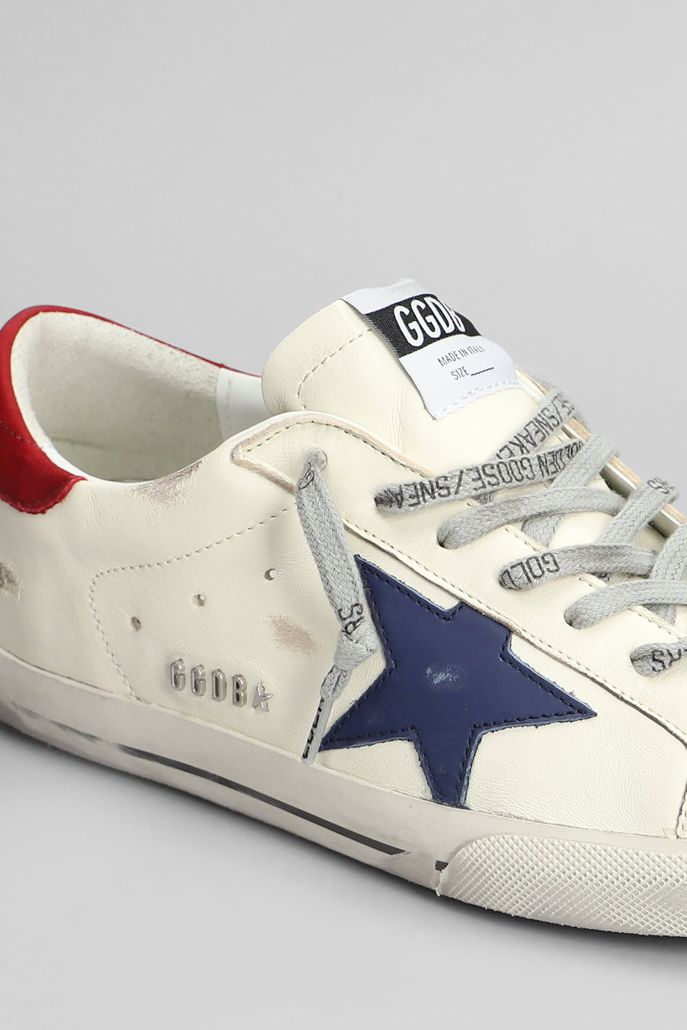 Golden Goose White Leather Snekaer In White/blue/red