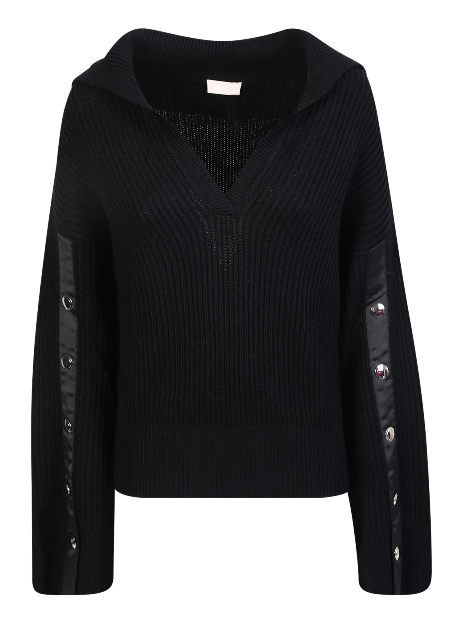 Shop Liu •jo Liu Jo Black Knit Sweater With Gold Buttons