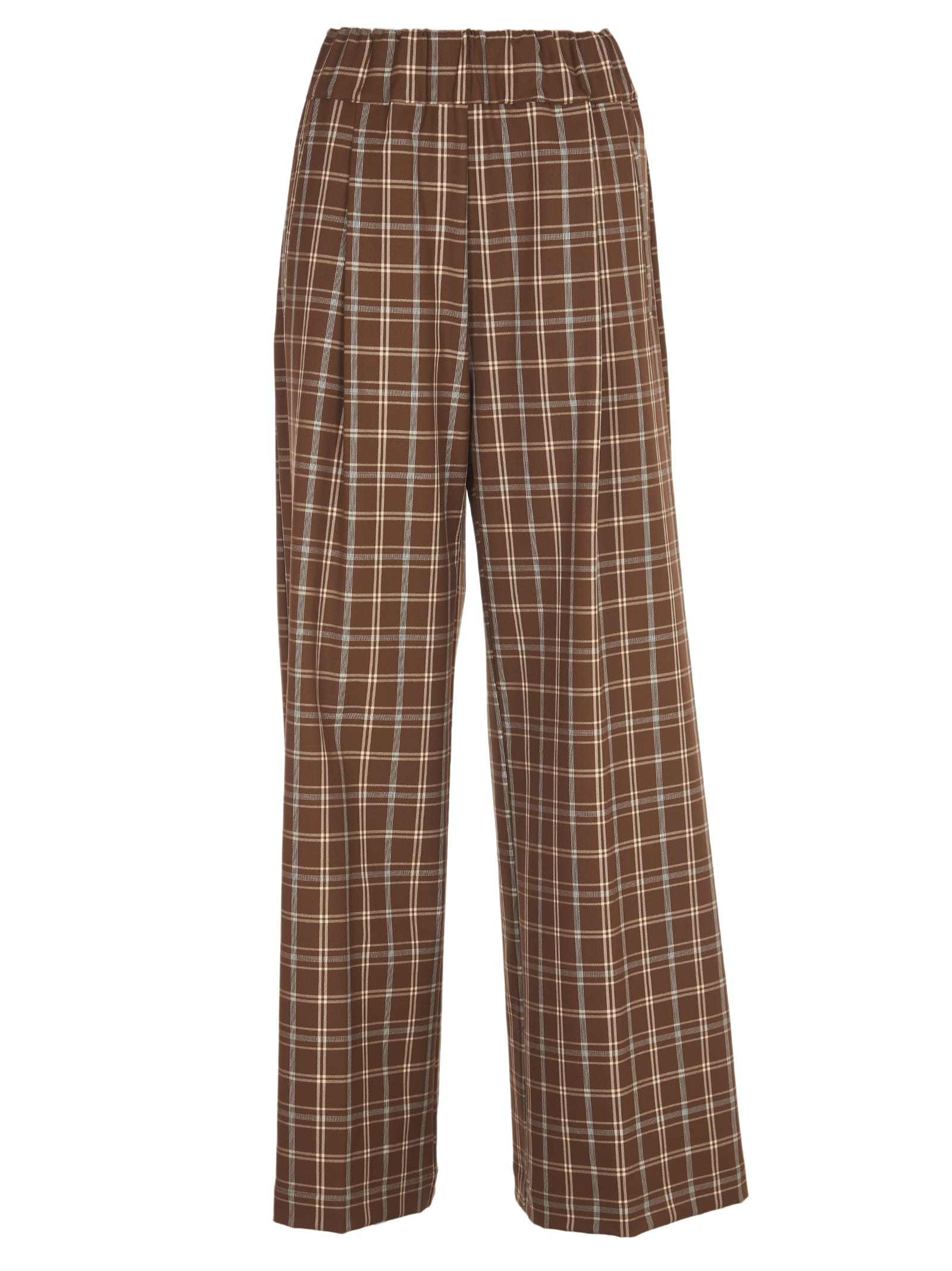 SEMICOUTURE Brown Check Palazzo Trousers