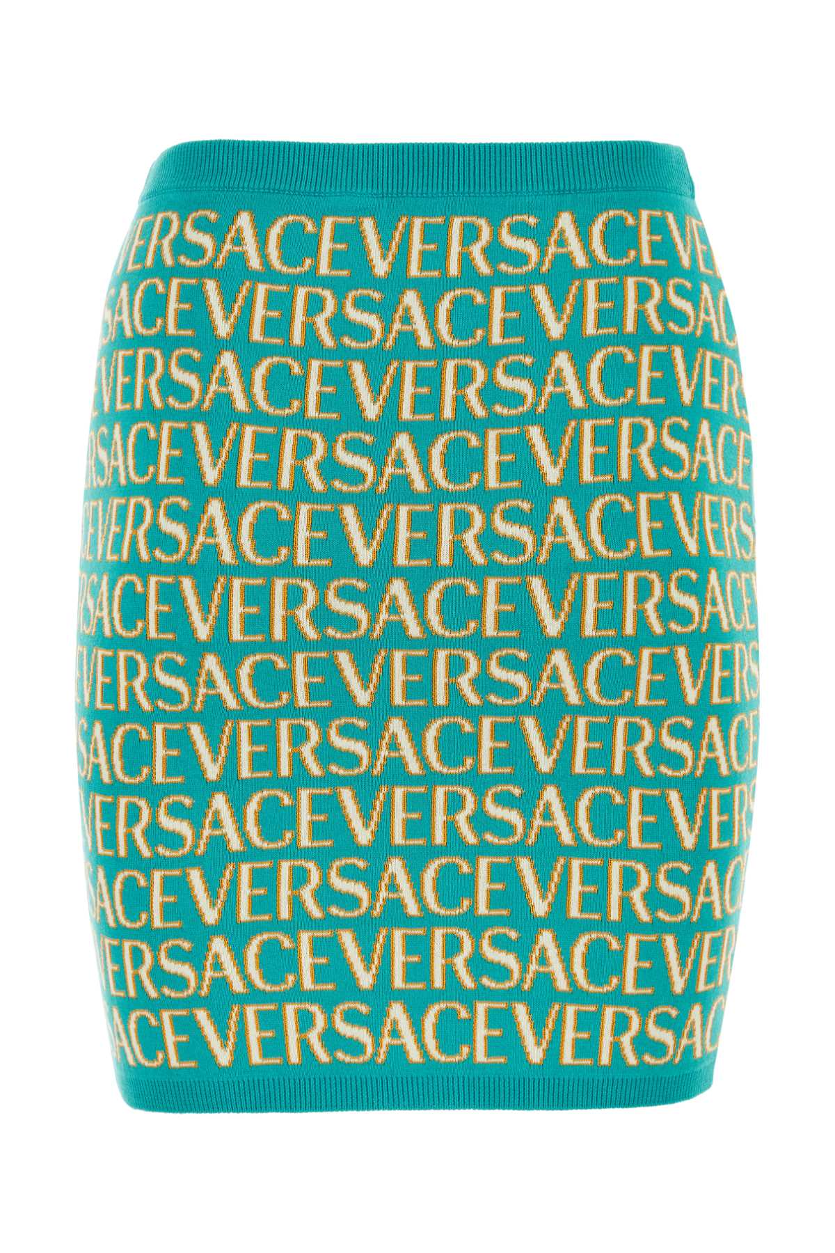 Shop Versace Embroidered Stretch Cotton Blend  Allover Mini Skirt In 5v540