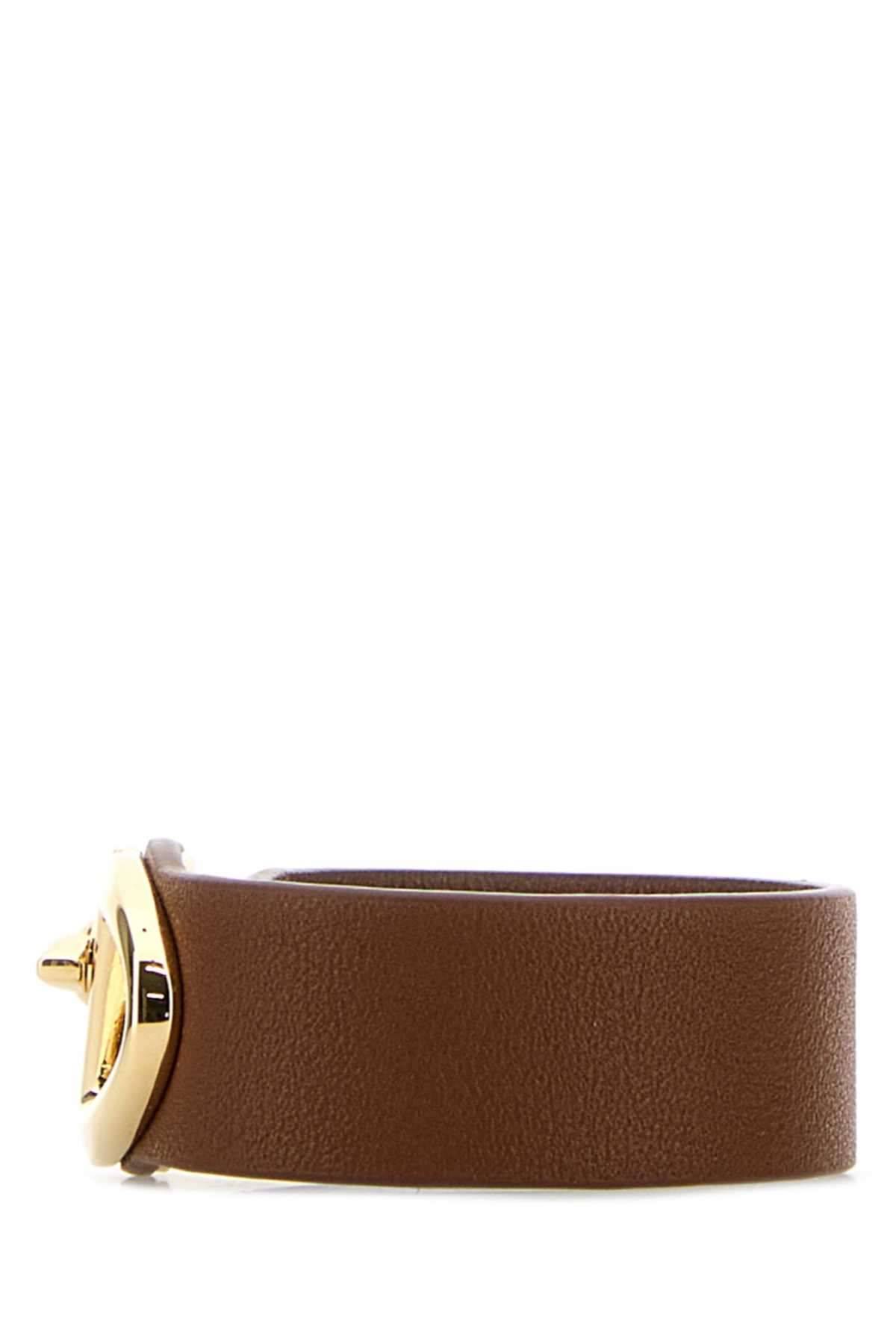 Shop Valentino Brown Leather Vlogo Bracelet In Tobacco