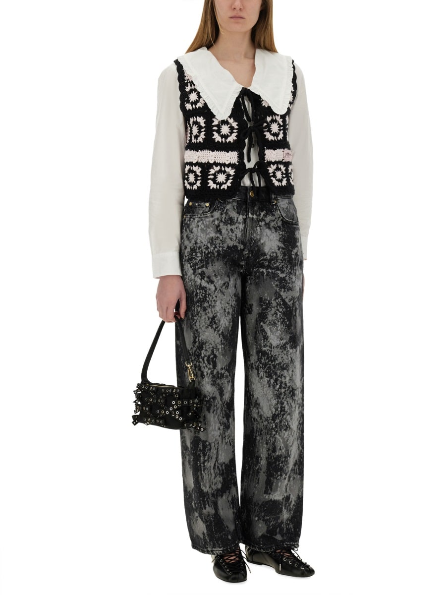 Ganni Women Crochet Knit Vest In Multicolour